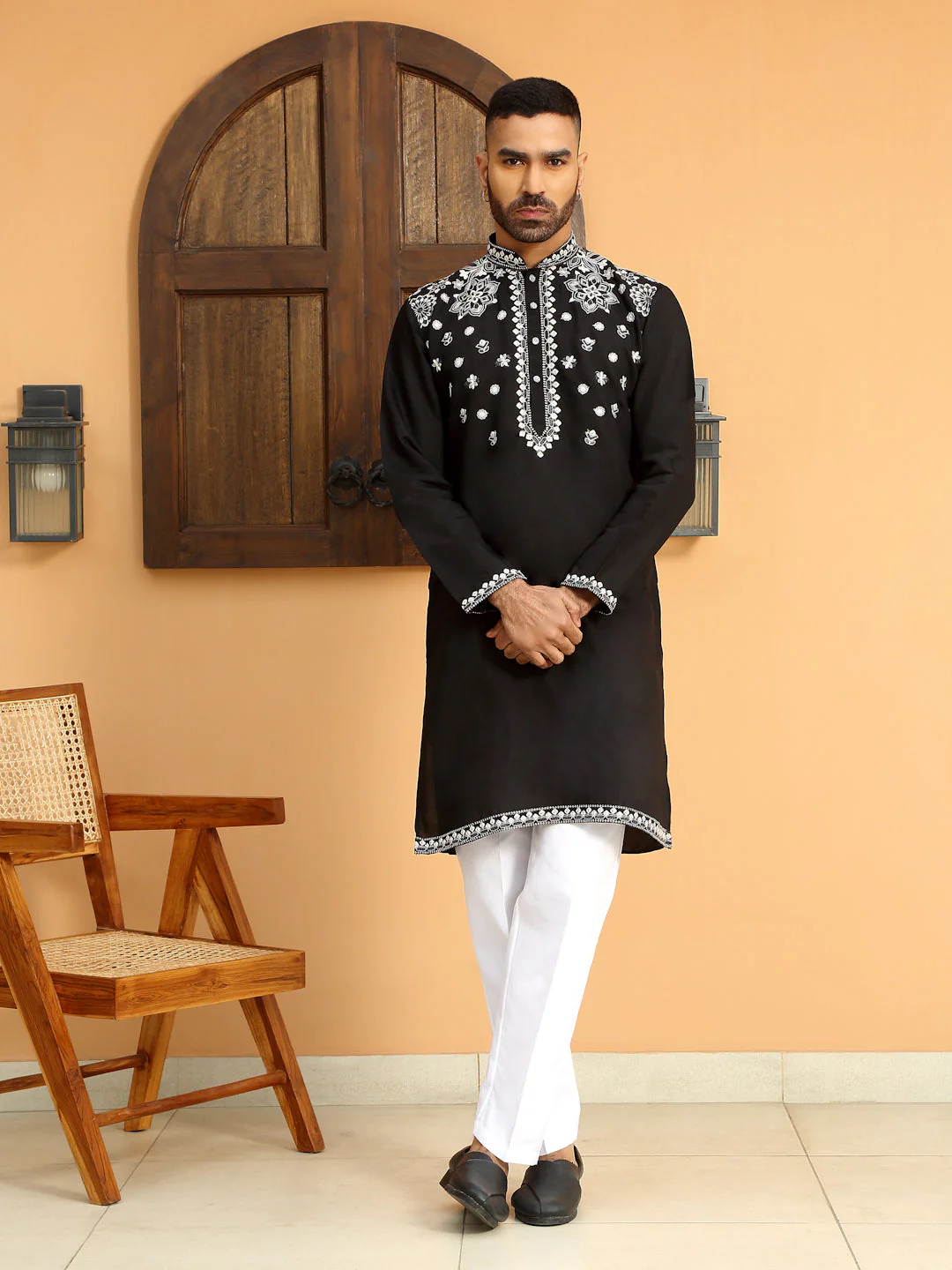 LUXE- Floral Heavy Embroidered Sequenced Kurta With White Trouser Pant - Image 65