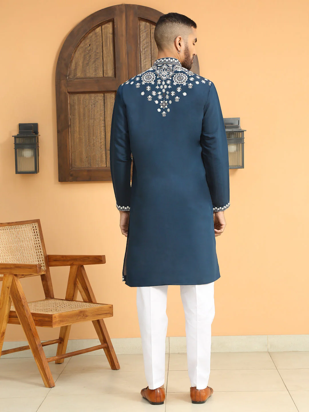 LUXE- Floral Heavy Embroidered Sequenced Kurta With White Trouser Pant - Image 7