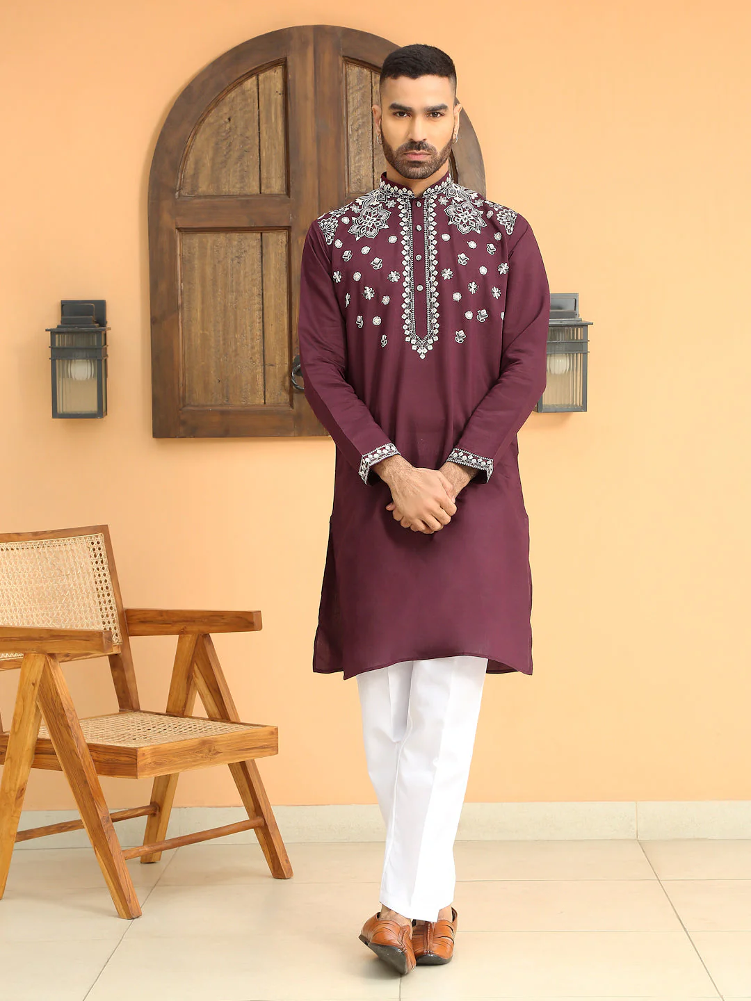 LUXE- Floral Heavy Embroidered Sequenced Kurta With White Trouser Pant - Image 73