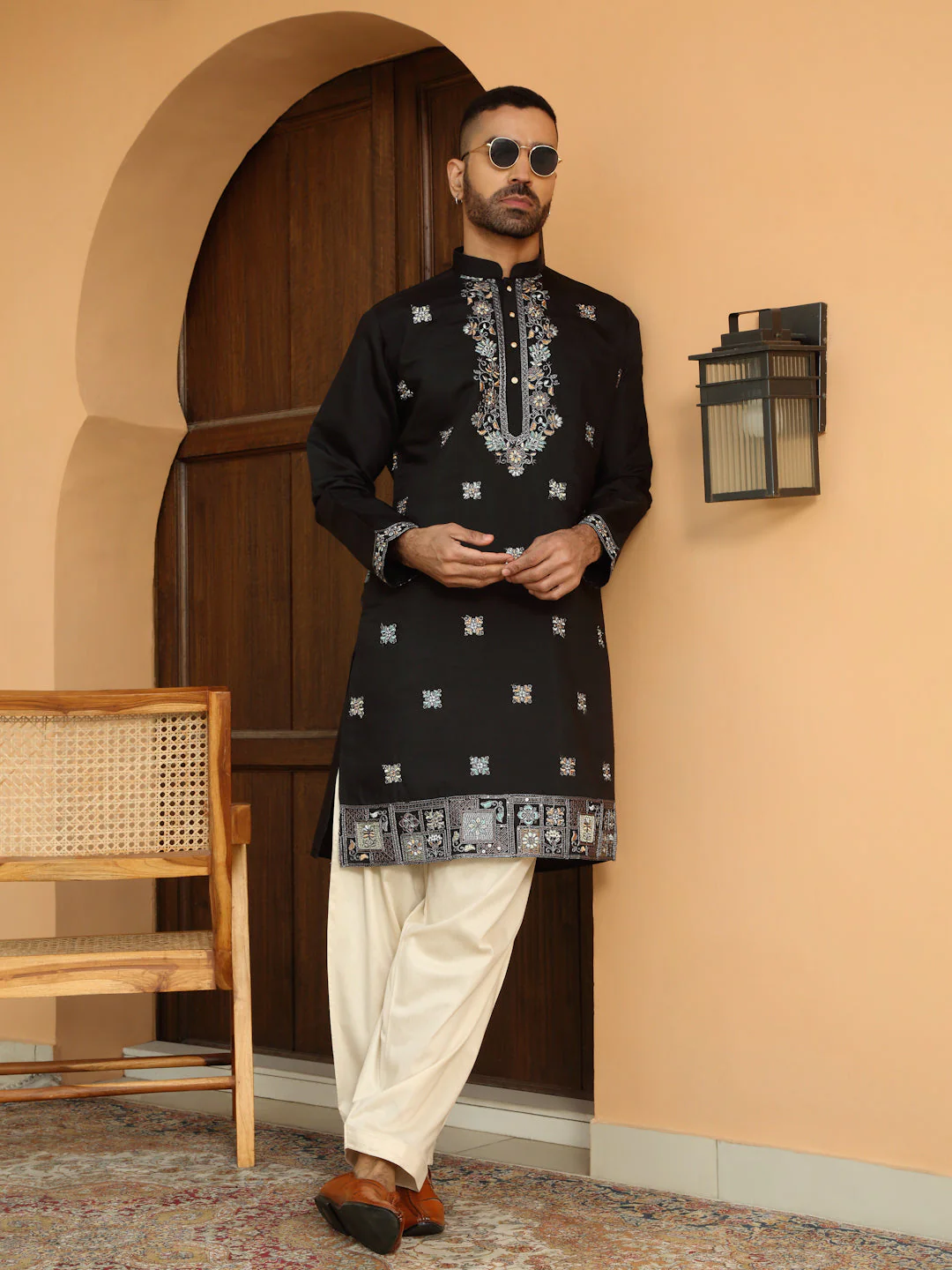 LUXE- Heavy Neckline Daman Floral Embroidered Kurta With Beige patiala Salwar - Image 33