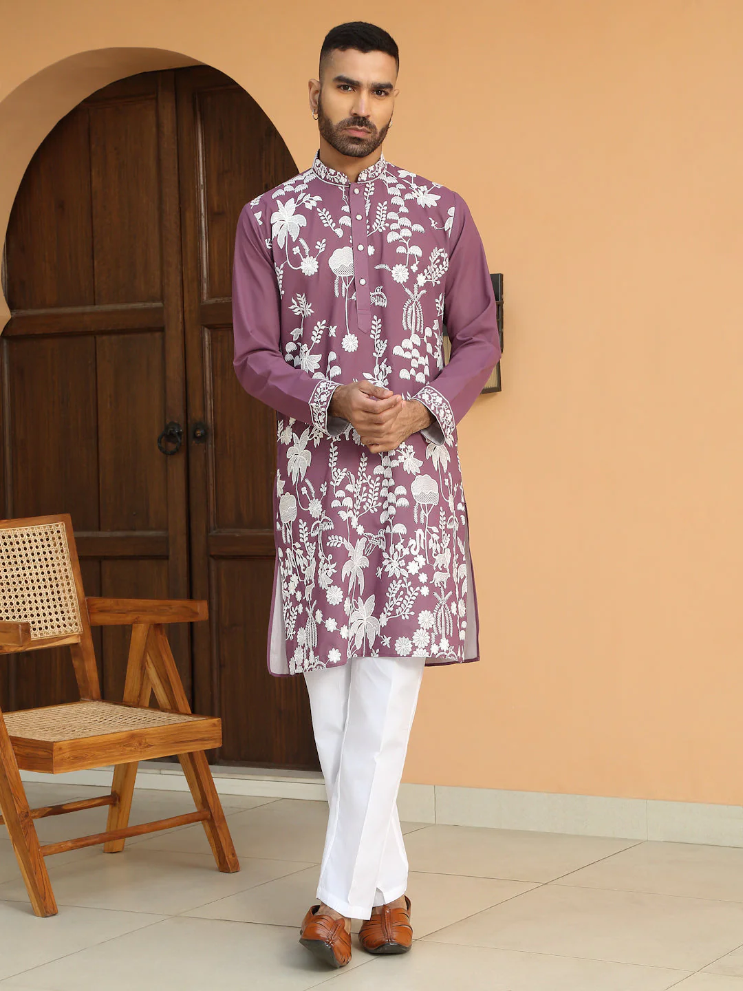 LUXE- Heavy White Embroidered Work Ethnic Motifs Georgette Kurta with White Trouser Pant - Image 16