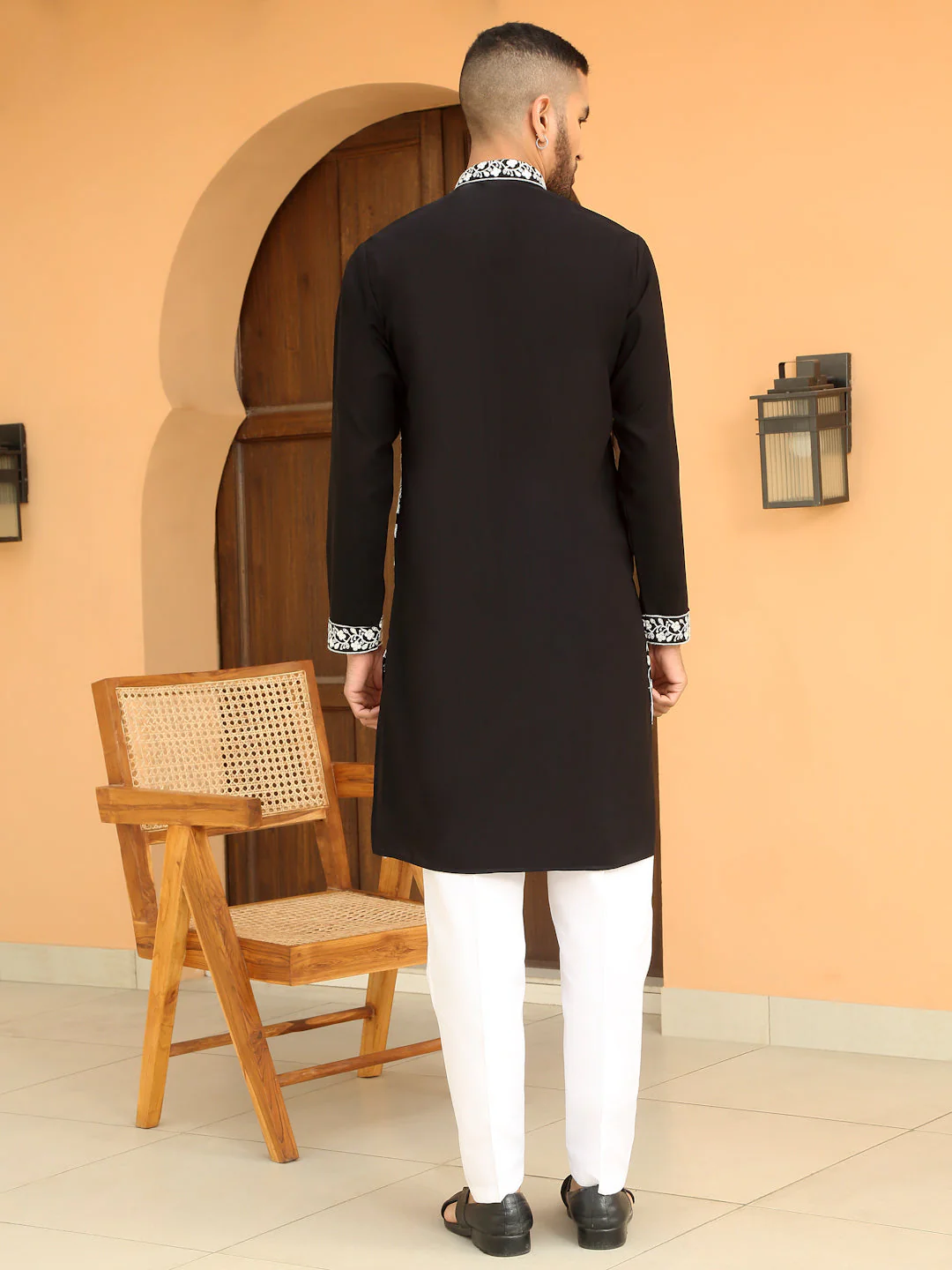 LUXE- Heavy White Embroidered Work Ethnic Motifs Georgette Kurta with White Trouser Pant - Image 2
