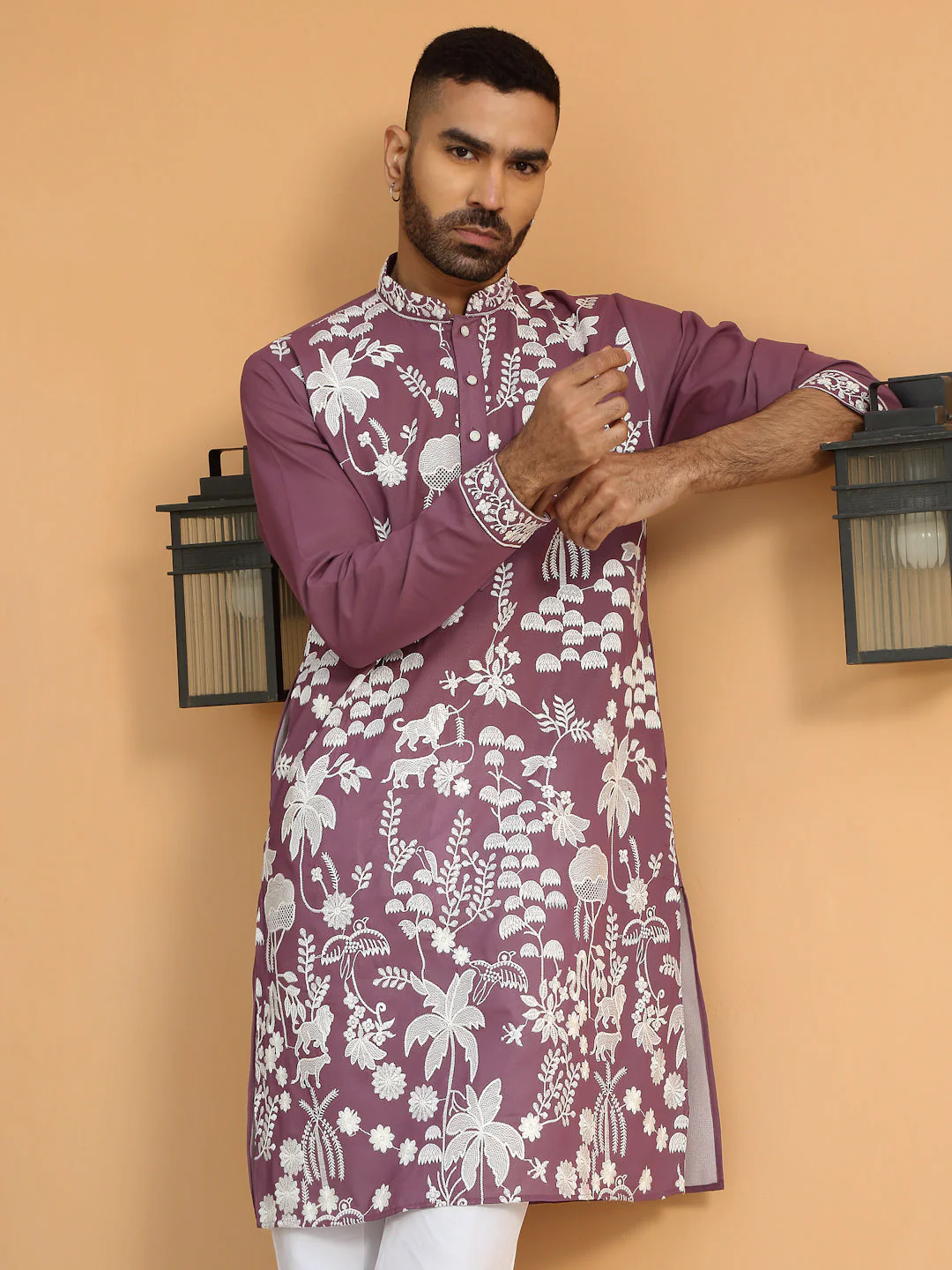 LUXE- Heavy White Embroidered Work Ethnic Motifs Georgette Kurta with White Trouser Pant - Image 20