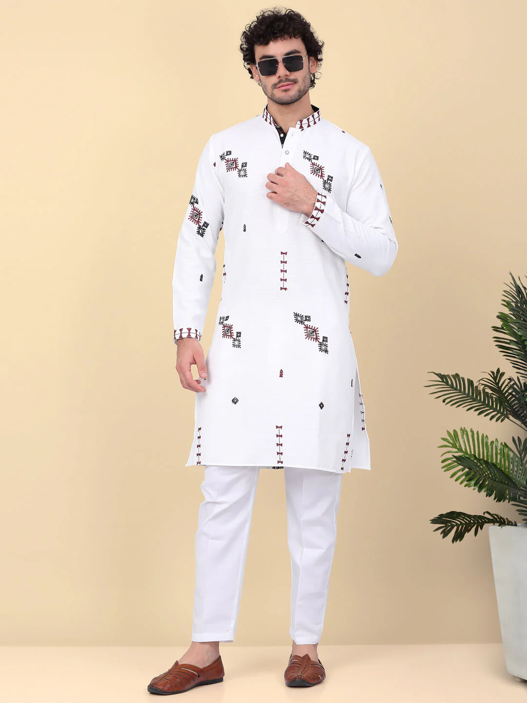 LUXE- Linen Ethnic Motif Embroidered Regular Straight Kurta - Image 24