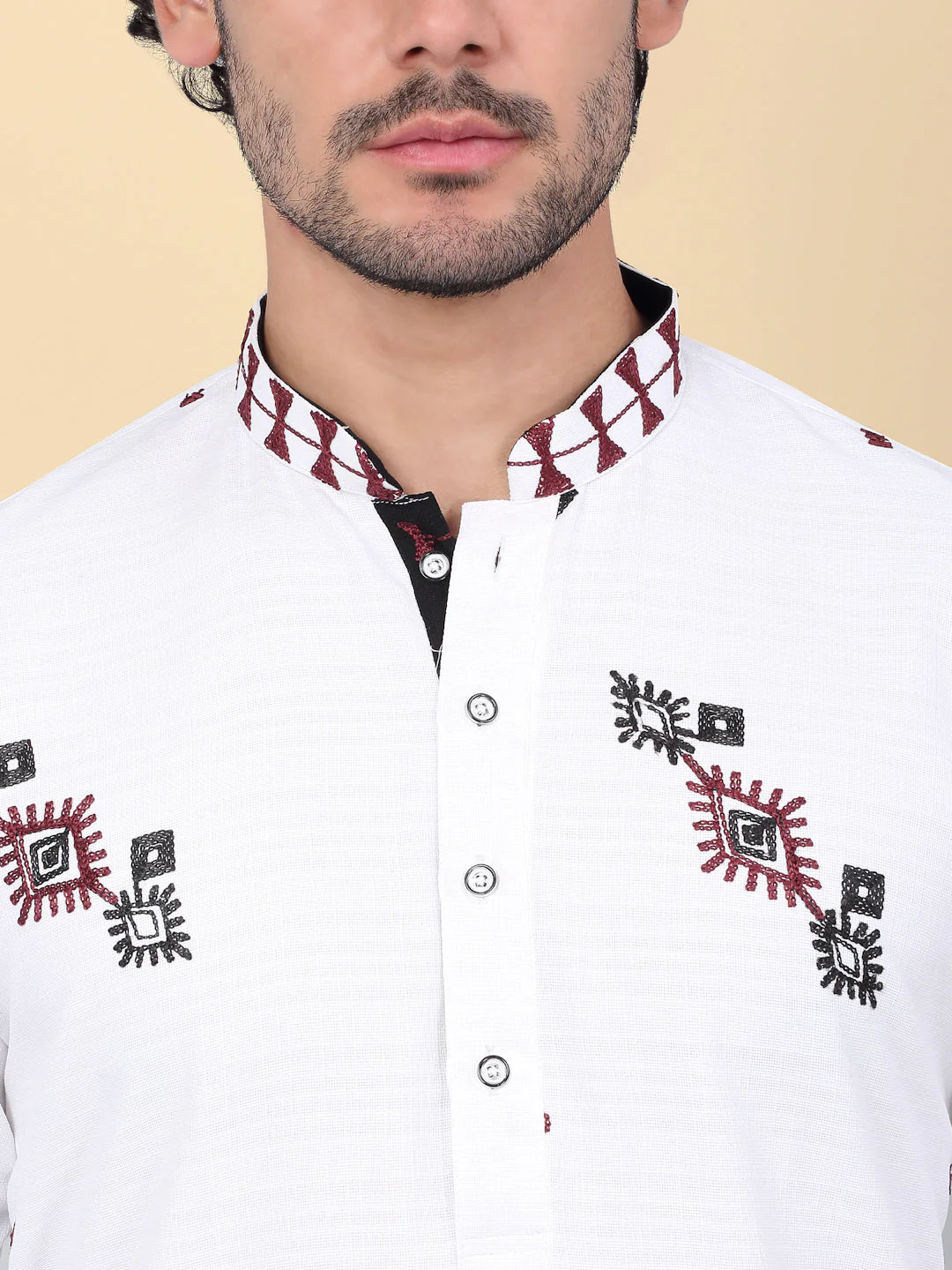 LUXE- Linen Ethnic Motif Embroidered Regular Straight Kurta - Image 8