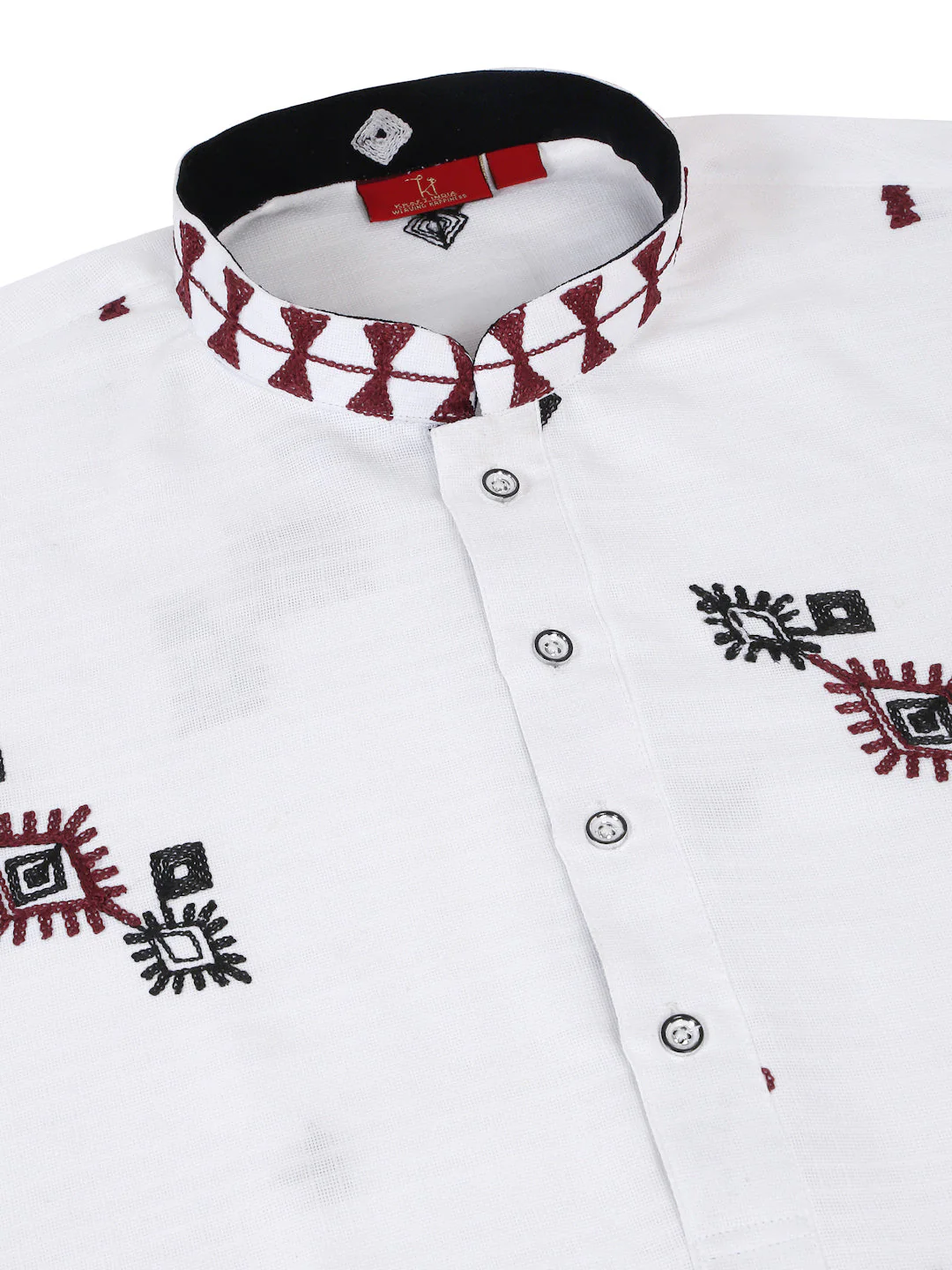LUXE - Linen Ethnic Motif Embroidered Regular Straight Kurta With Elastic Waistband White Trouser Pant - Image 10