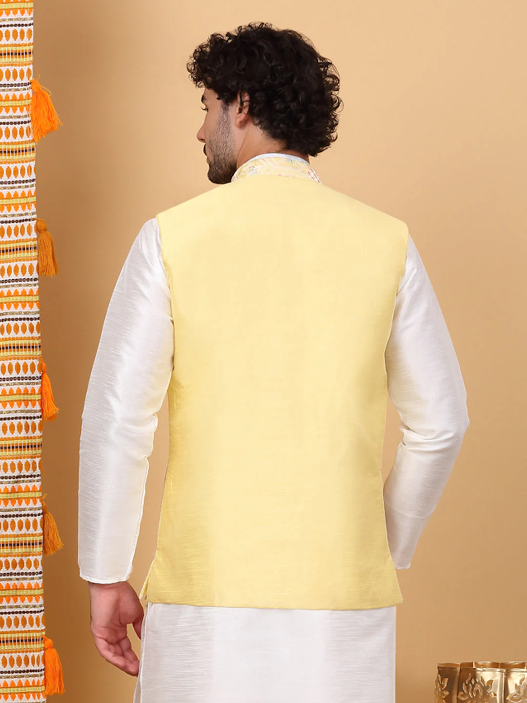 LUXE- Silk Blend Floral Geometric Embroidered Sleeveless Nehru Jacket - Image 2