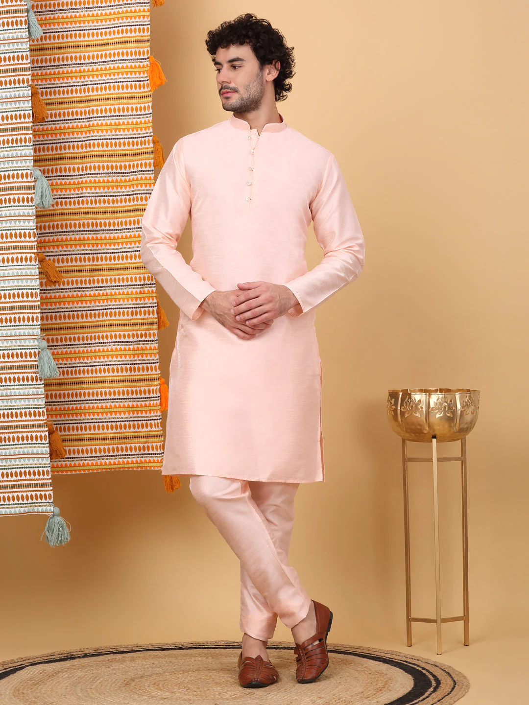 LUXE- Silk Blend Straight Kurta Churidar Set with Embroidered Floral Cream Nehru Jacket - Image 15