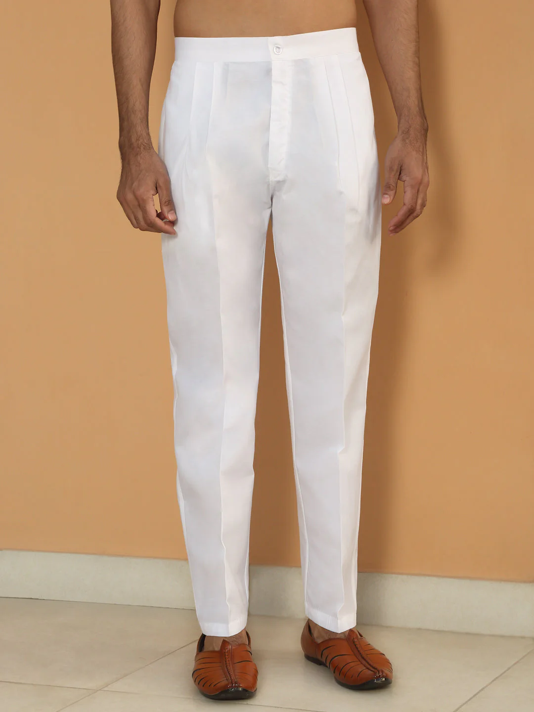 LUXE- Silk Geometric White Embroidery Kurta With Cotton White Trouser Pant - Image 4