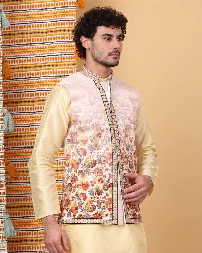 LUXE- Stylish Silk Blend Ethnic Motifs Printed Sleeveless Nehru Jacket - Image 4