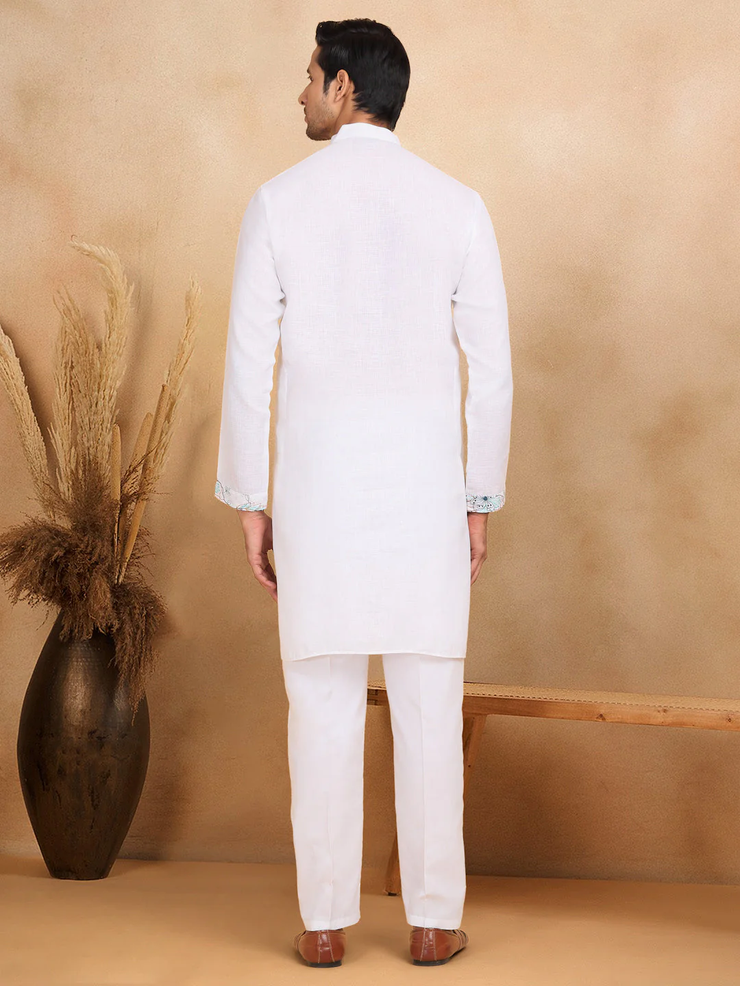 LUXE- Traditional Cotton Floral Embroidered Straight Kurta Trouser Set - Image 12