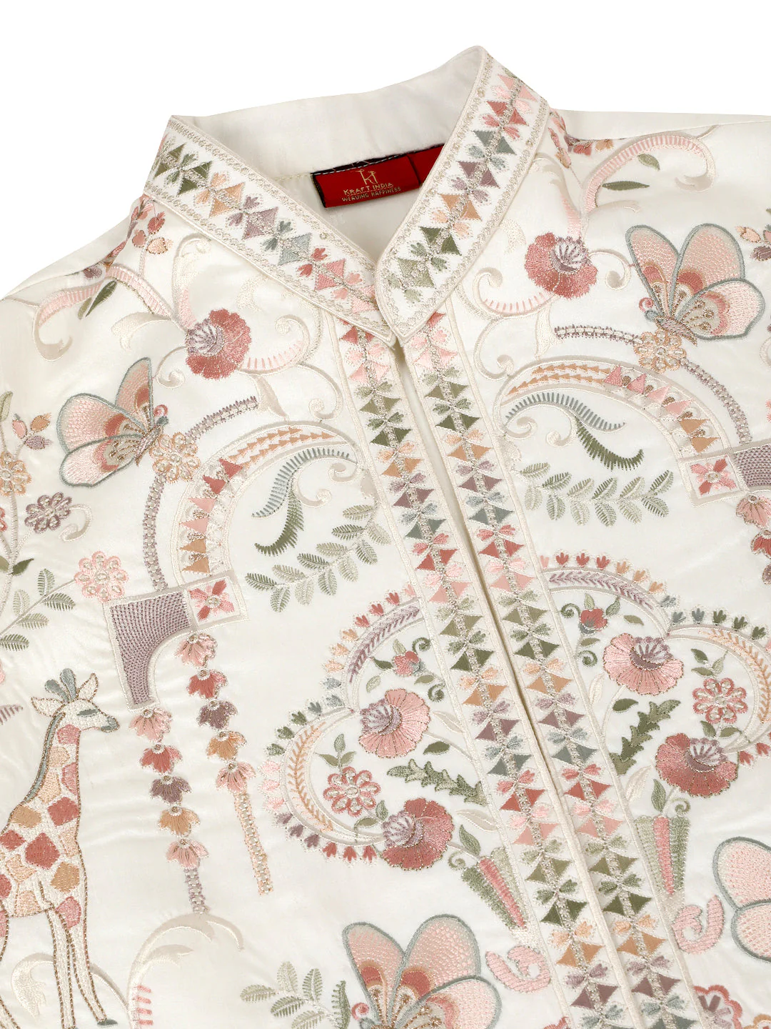 LUXE- Traditional Cotton Silk Straight Kurta trouser Set with Embroidered Floral Open Nehru Jacket Set - Image 18
