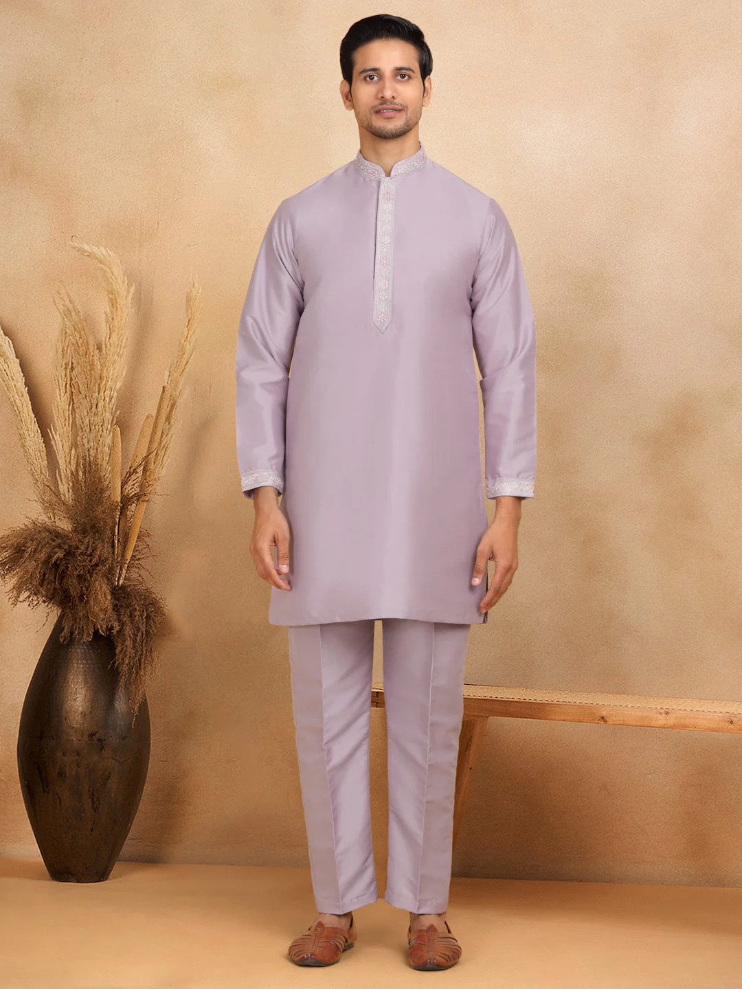 LUXE- Traditional Cotton Silk Straight Kurta trouser Set with Embroidered Floral Open Nehru Jacket Set - Image 26