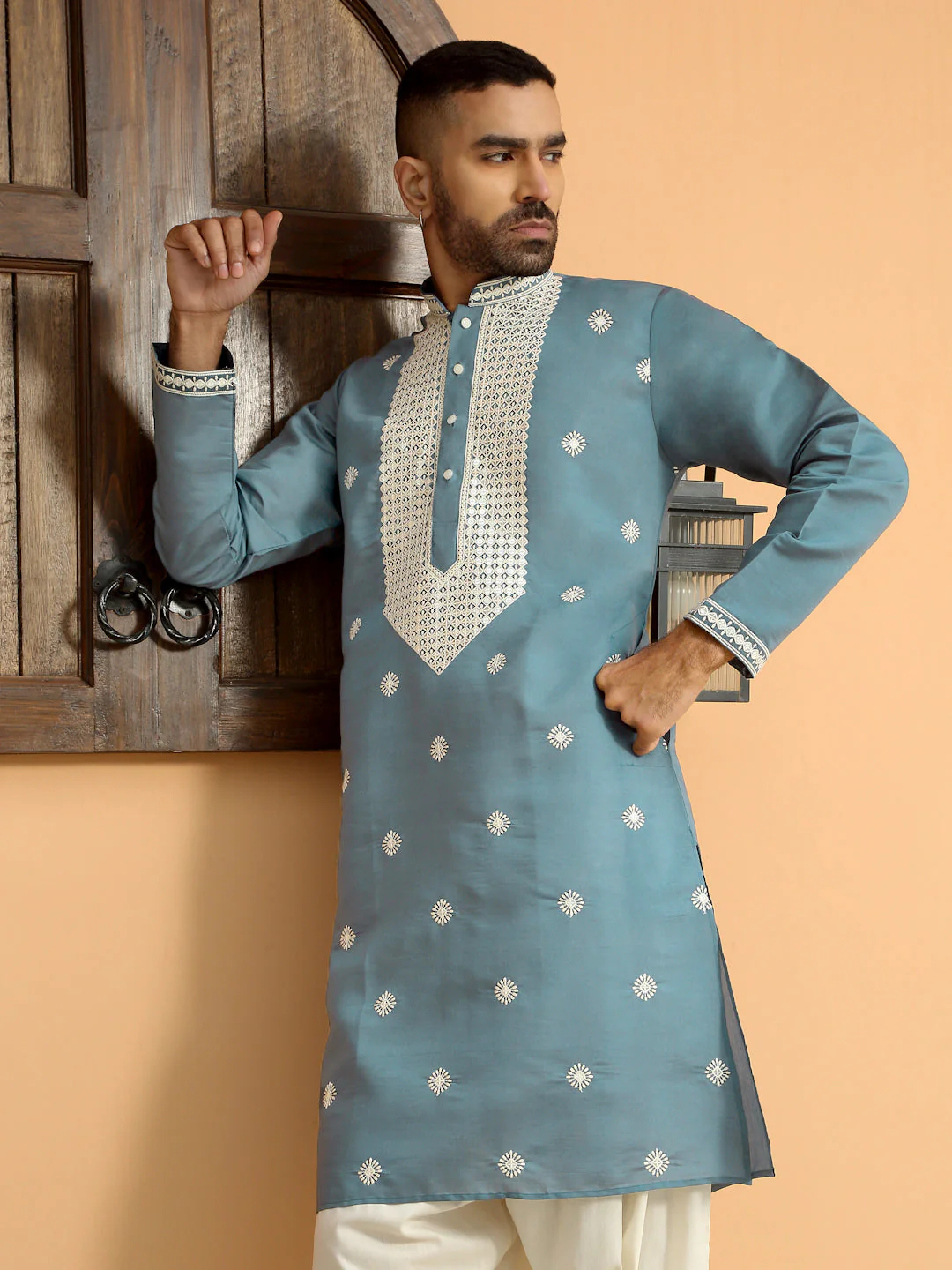 LUXE- White Heavy Neckline Embroidery Work Kurta - Image 73