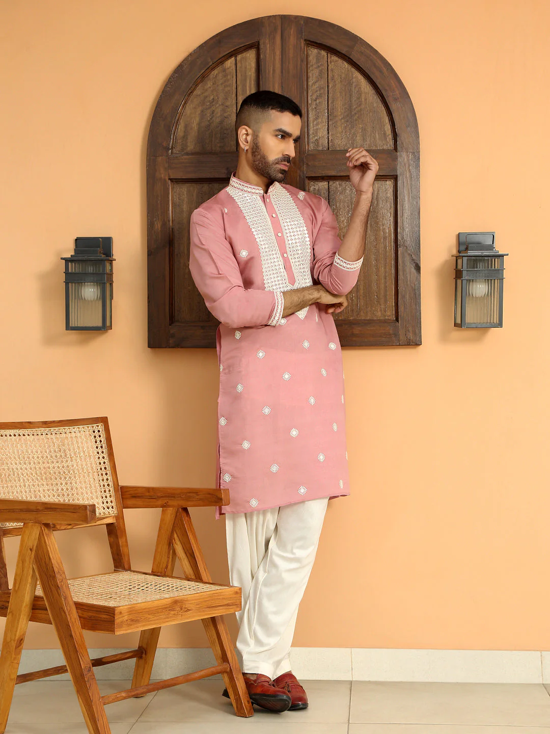 LUXE- White Heavy Neckline Embroidery Work Kurta With Cream patiala Salwar - Image 69