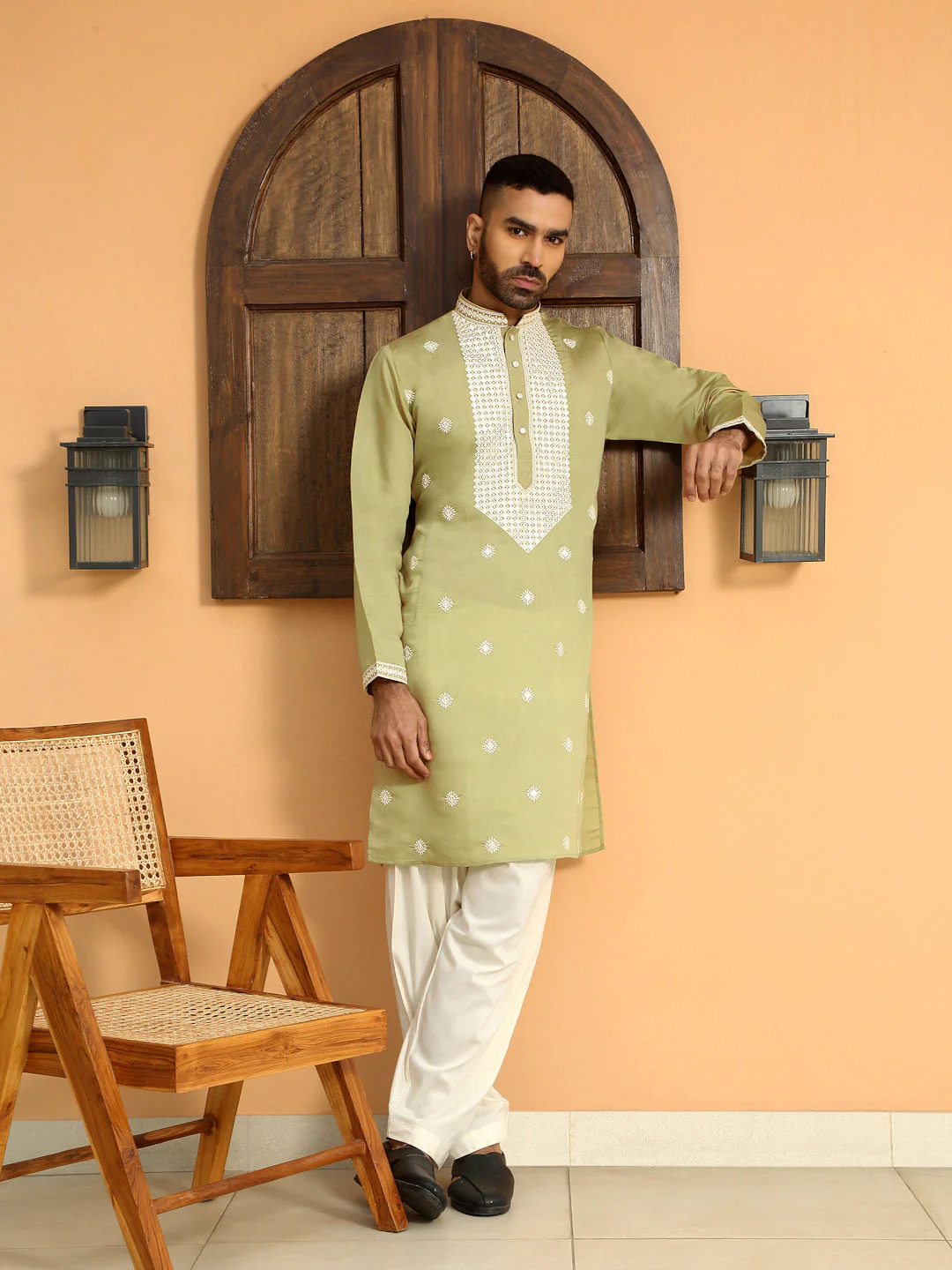 LUXE- White Heavy Neckline Embroidery Work Kurta With Cream patiala Salwar - Image 77