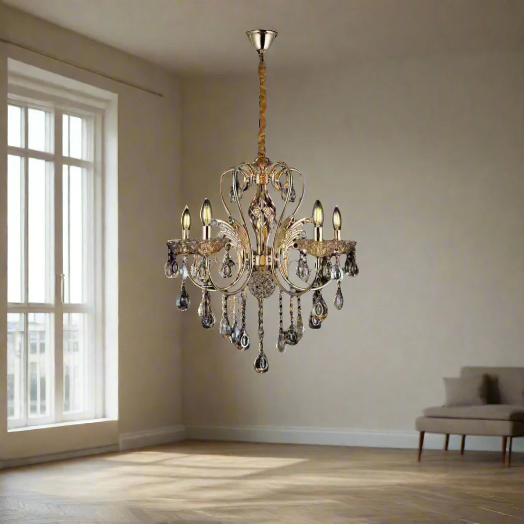 Luxurious 8-Light Crystal Chandelier with Golden Metal Frame – Classic Decorative Hanging Light for Living Room, Hall, Dining & Hotel Lobby