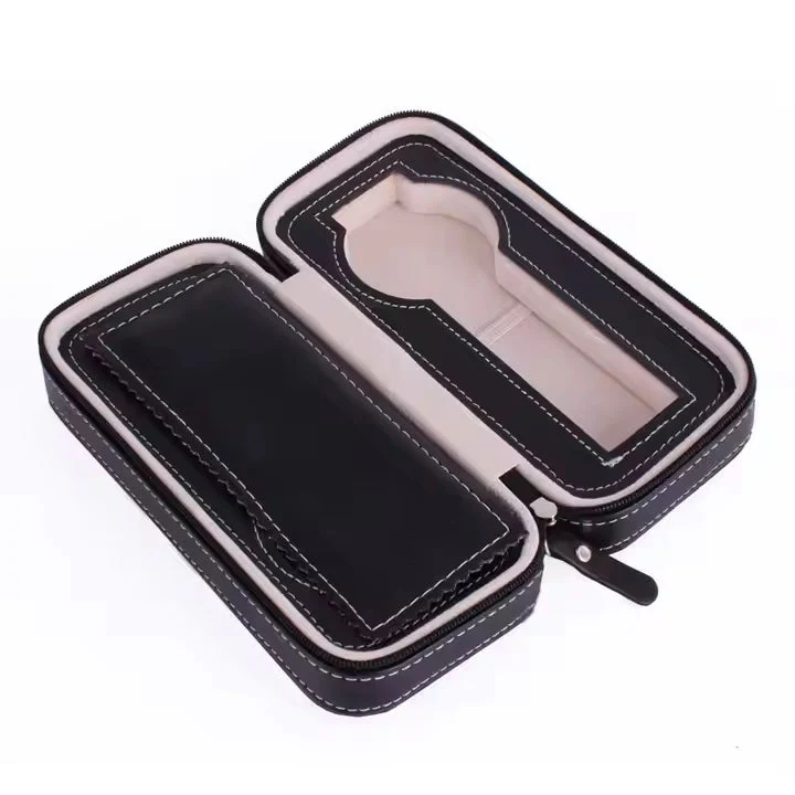 Luxury Black Leather Watch Box Premium 2 Slot Watch Organizer Box For Watch Collectors, Gifts 1 pc - Image 2