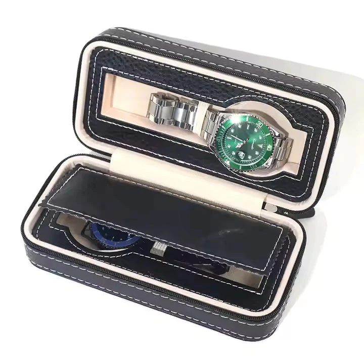 Luxury Black Leather Watch Box Premium 2 Slot Watch Organizer Box For Watch Collectors, Gifts 1 pc - Image 6
