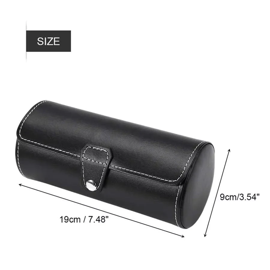 Luxury Round Leather Watch Box Premium 3 Slot Watch Organizer Box For Watch Collectors, Gifts 1 pc - Image 2