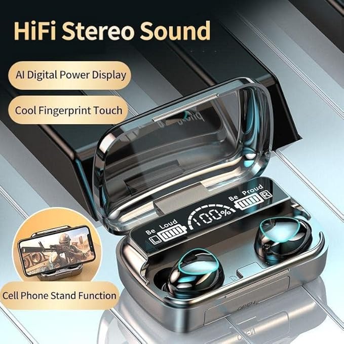 M10 Noise Cancelling Bluetooth Earbuds with Power Bank, Microphone and Touch Controls, Wireless Bluetooth Earbuds - Image 7