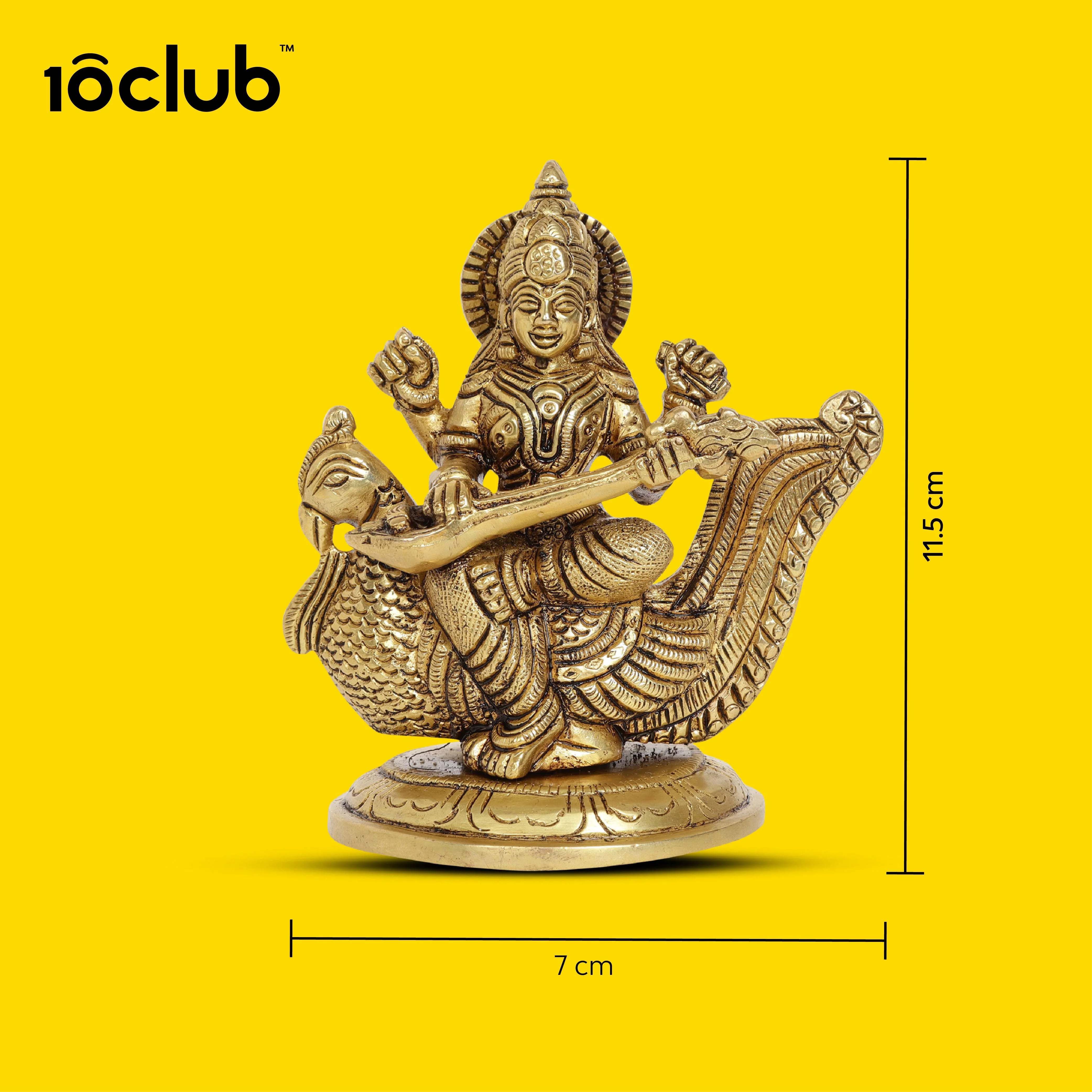 Ma Saraswati Brass Idol | 100% Pure Brass | Antique Finish - Image 9