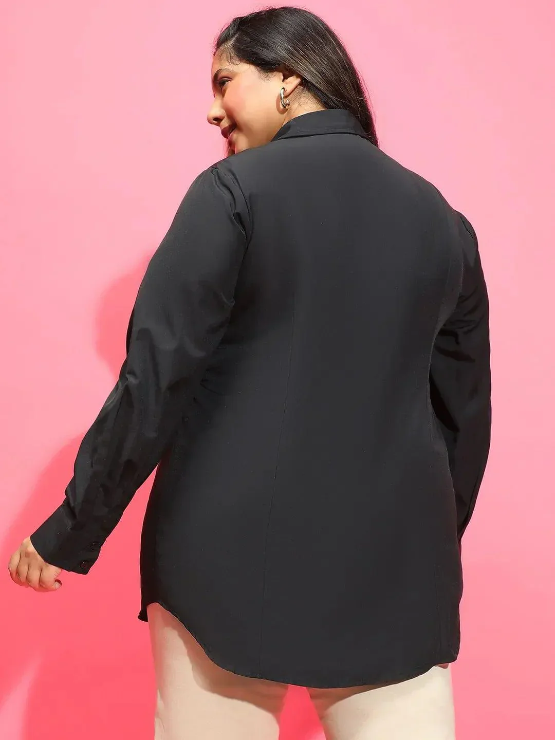 Mad Black Long Sleeve Collared Plus Size Women Cotton Shirt - Image 5