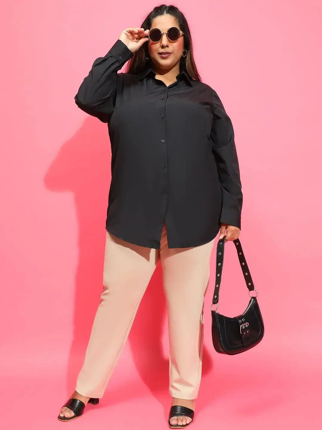 Mad Black Long Sleeve Collared Plus Size Women Cotton Shirt - Image 7