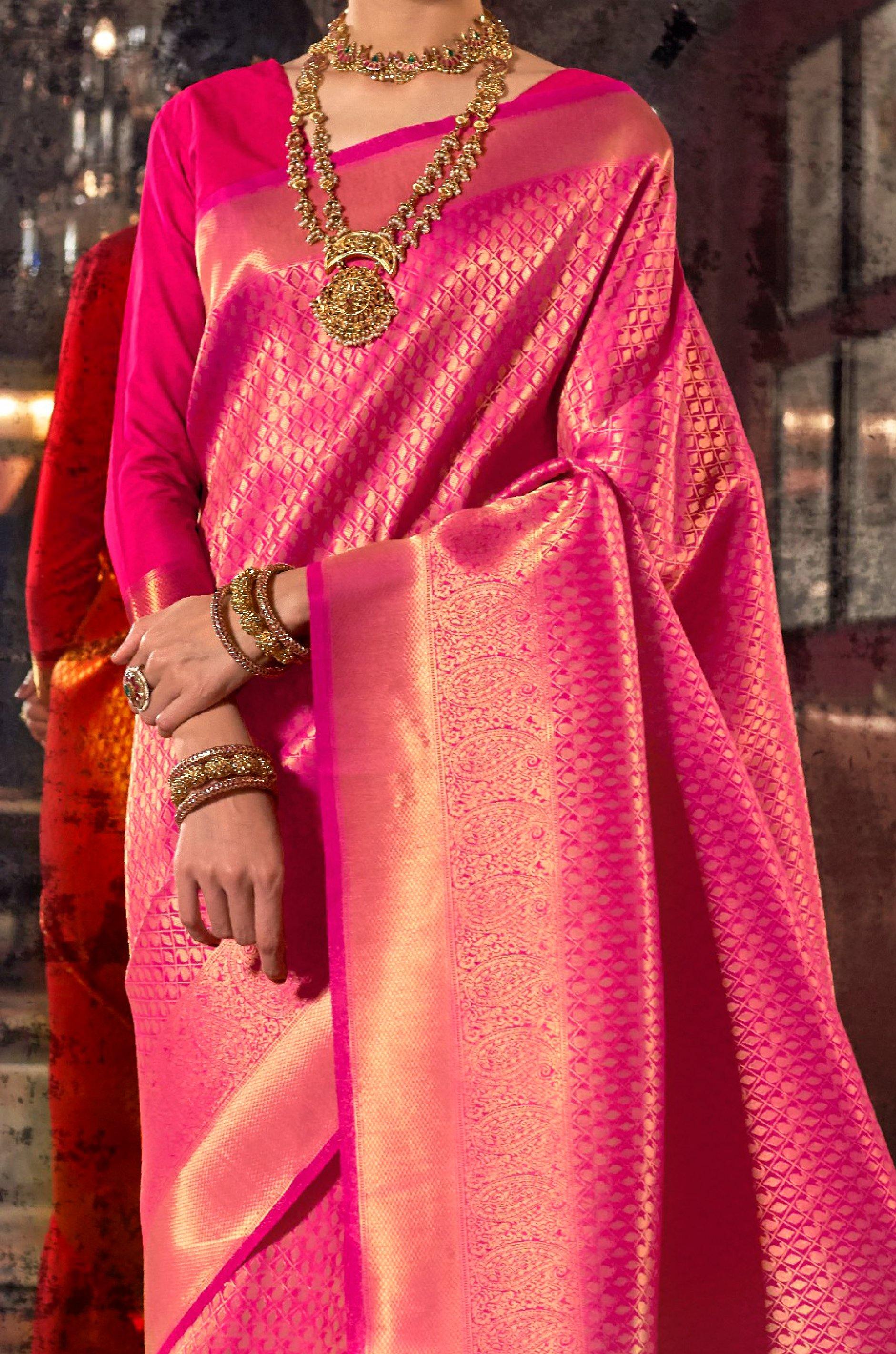 Magenta Pink Kanjivaram Silk Saree - Image 3