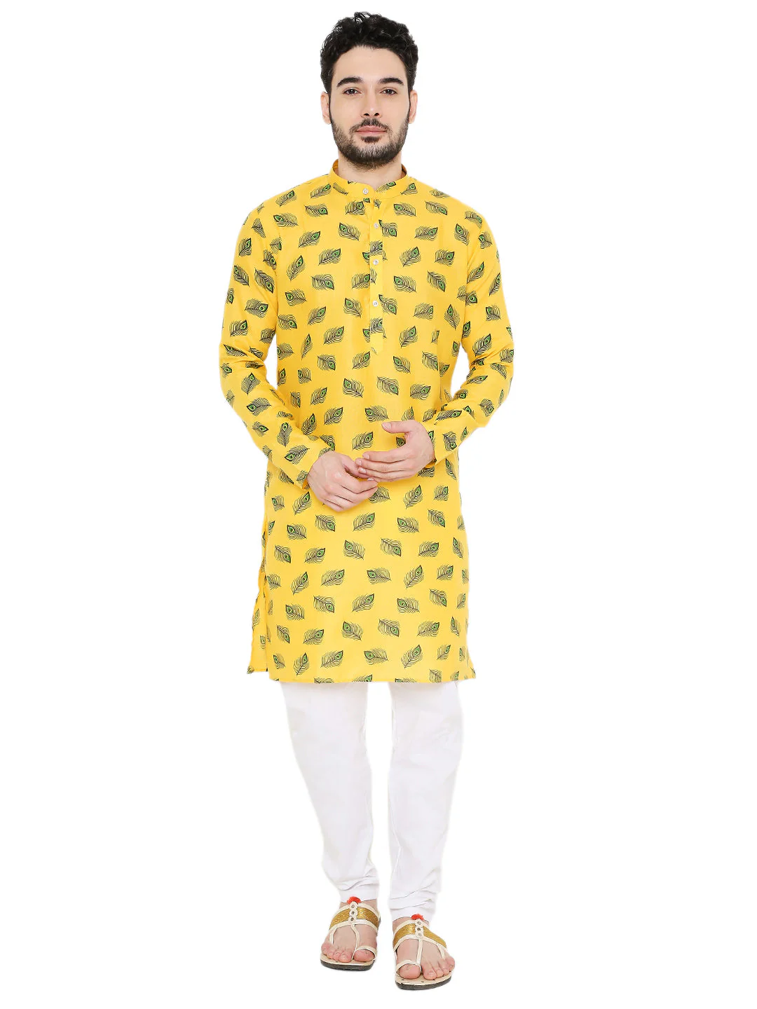 Magic Cotton Janmashtami Print Kurta in Yellow