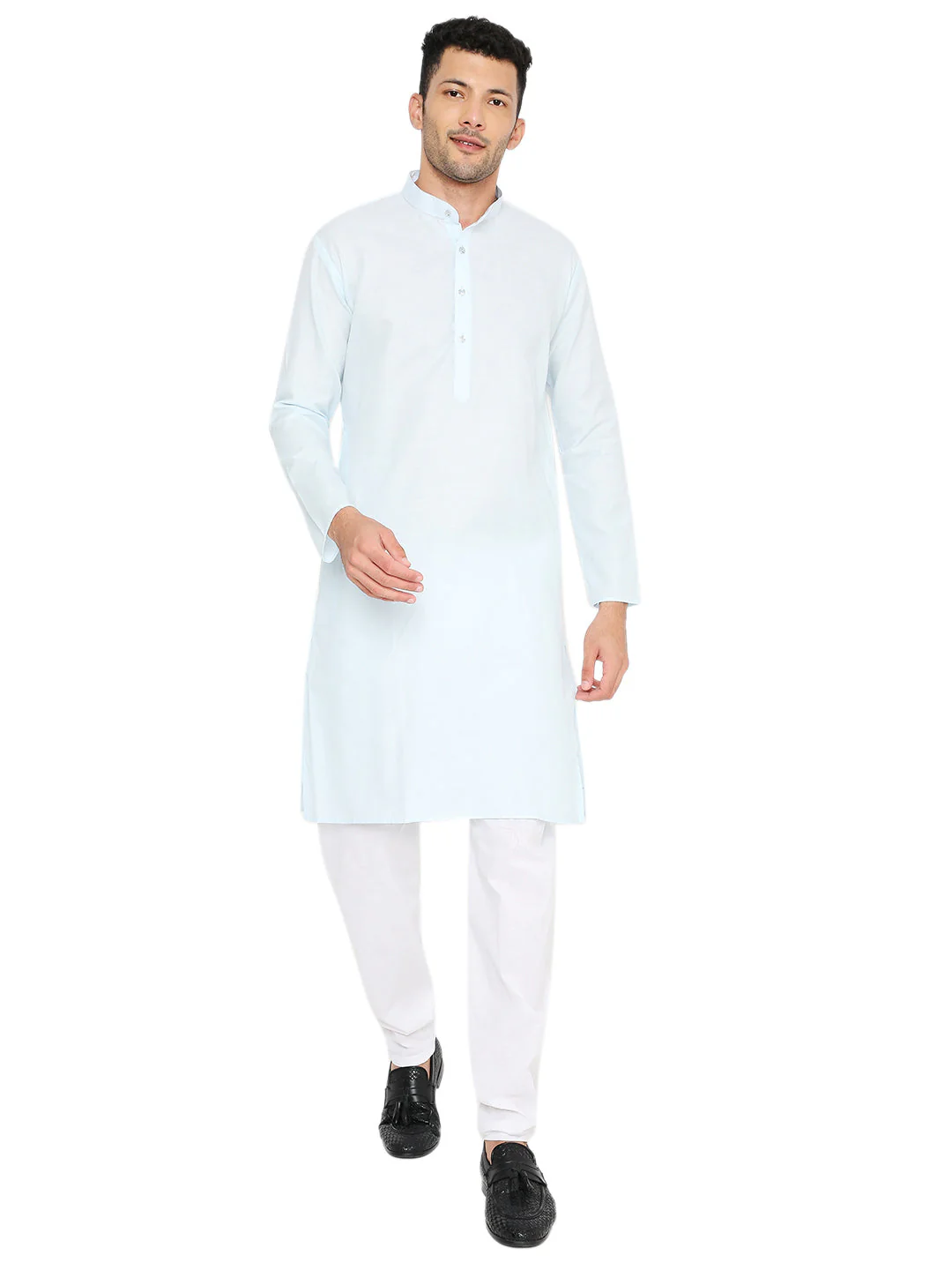 Magic Cotton Solid Kurta in Light Blue - Image 11