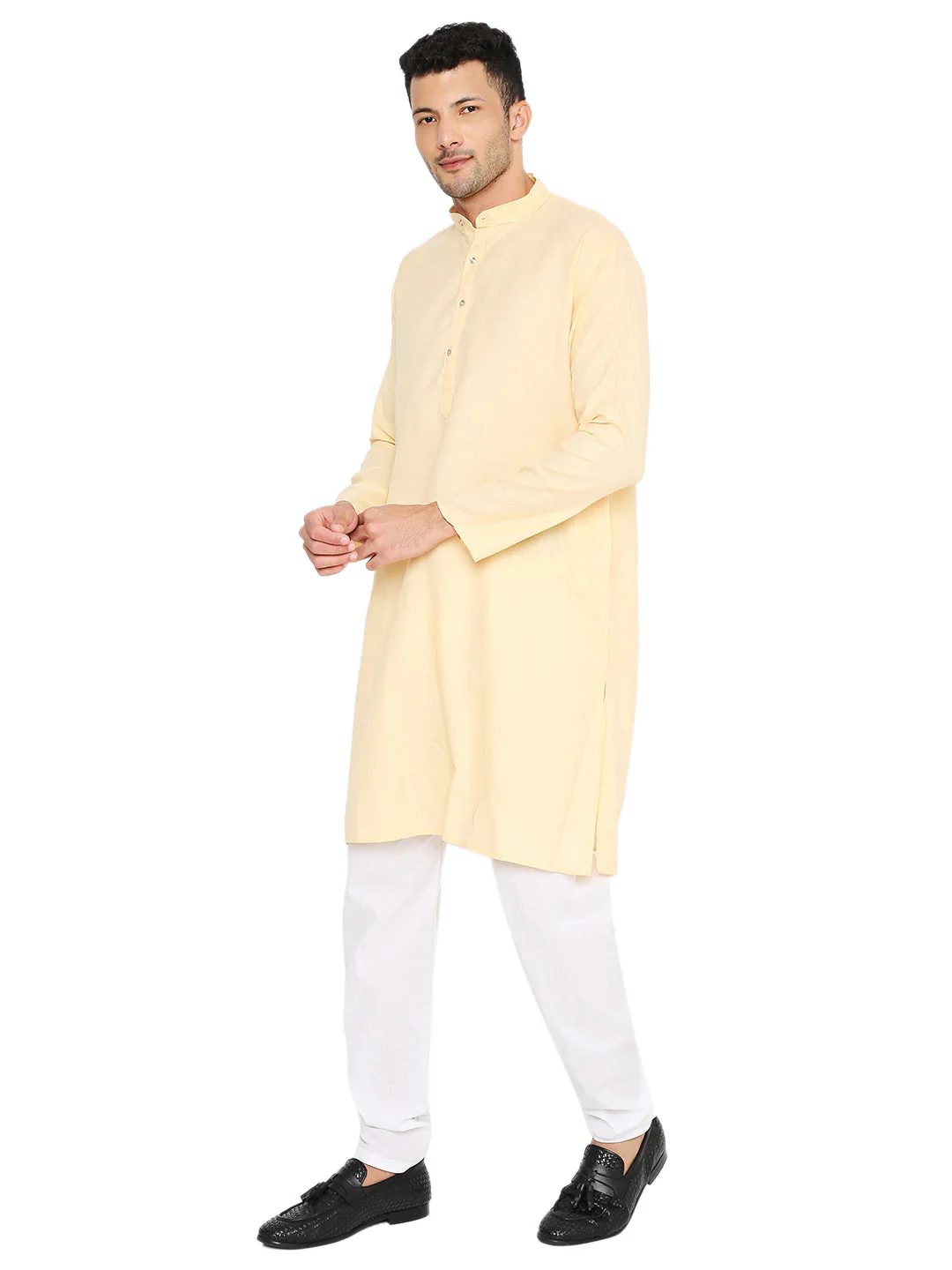 Magic Cotton Solid Kurta in Light Yellow - Image 3