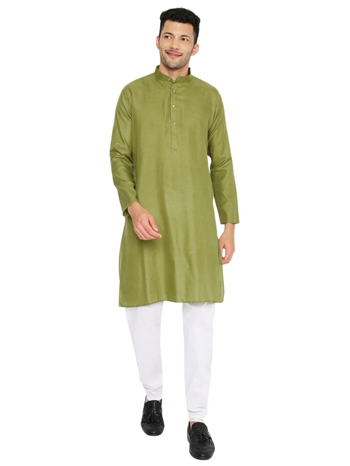 Magic Cotton Solid Kurta in Olive Green - Image 20