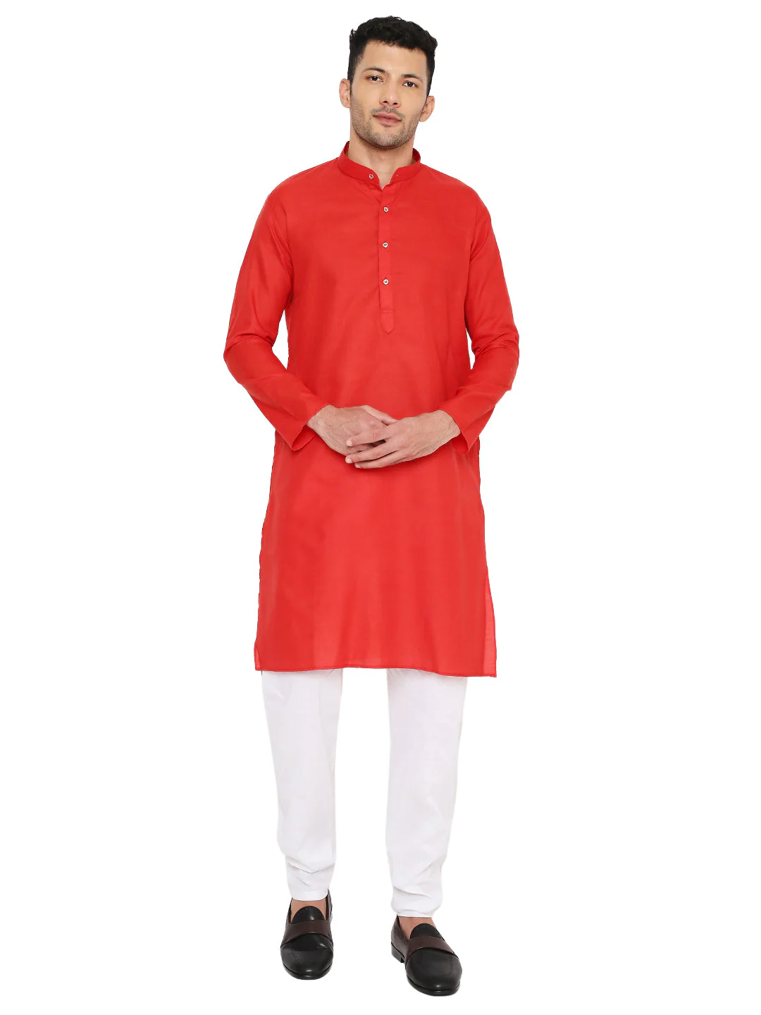 Magic Cotton Solid Kurta in Red