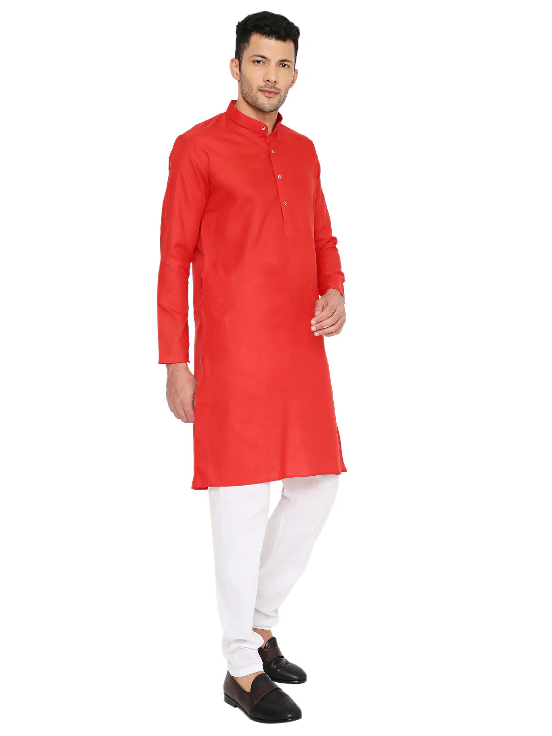 Magic Cotton Solid Kurta in Red - Image 4