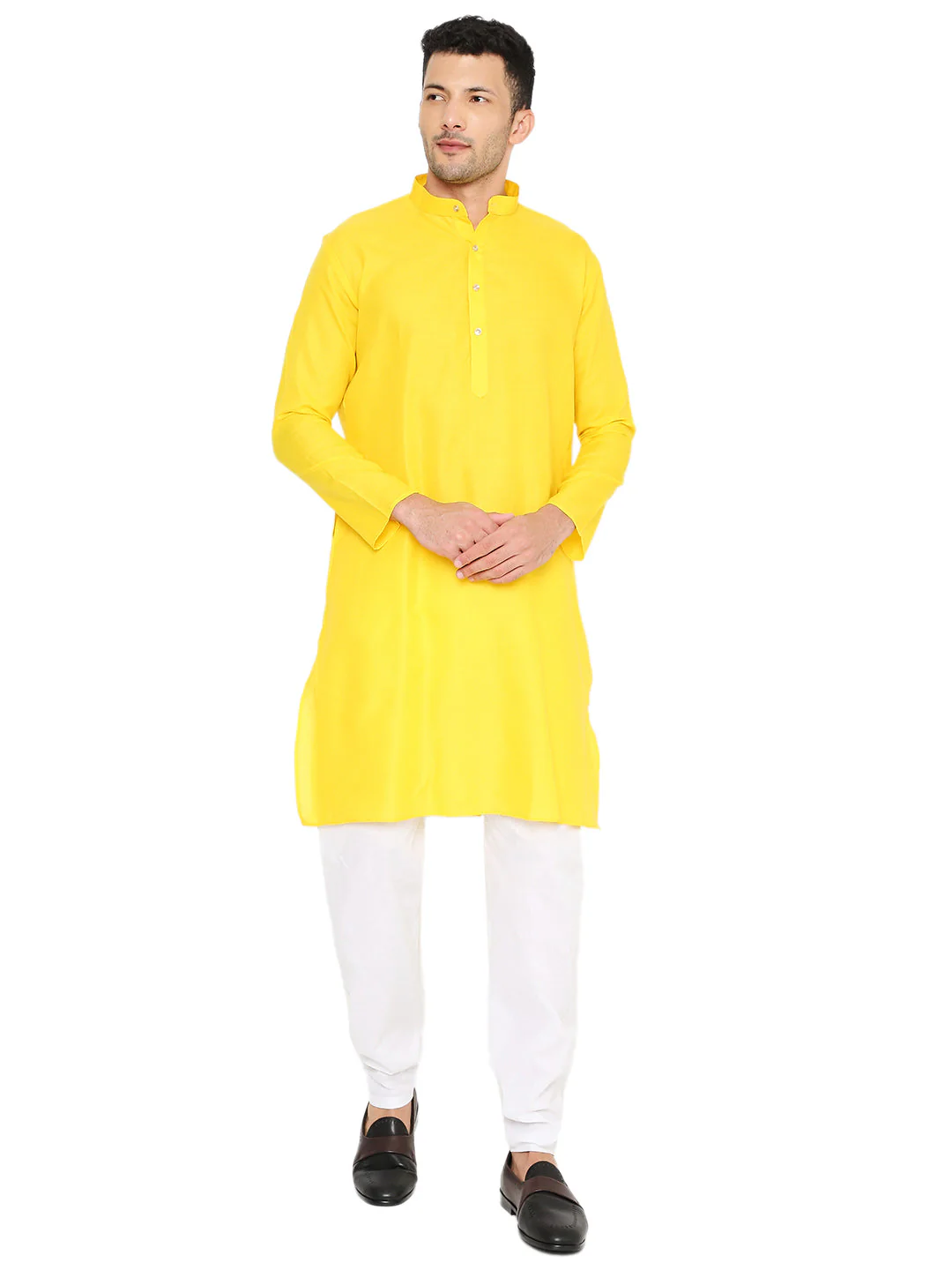Magic Cotton Solid Kurta in Yellow - Image 132