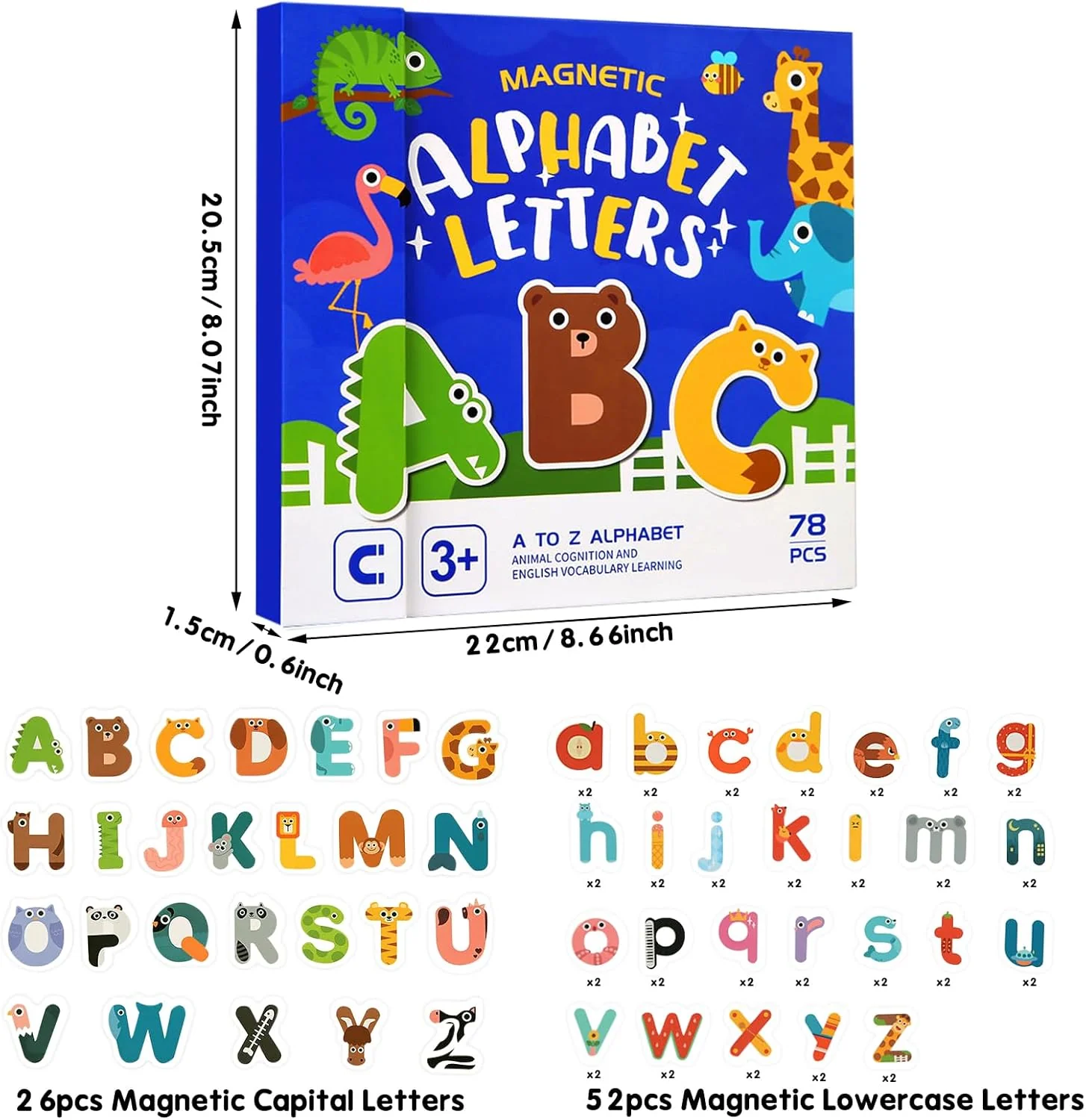 Magnetic Alphabet Letters Set – 78 PCS Animal-Themed Upper & Lowercase for Kids - Image 3