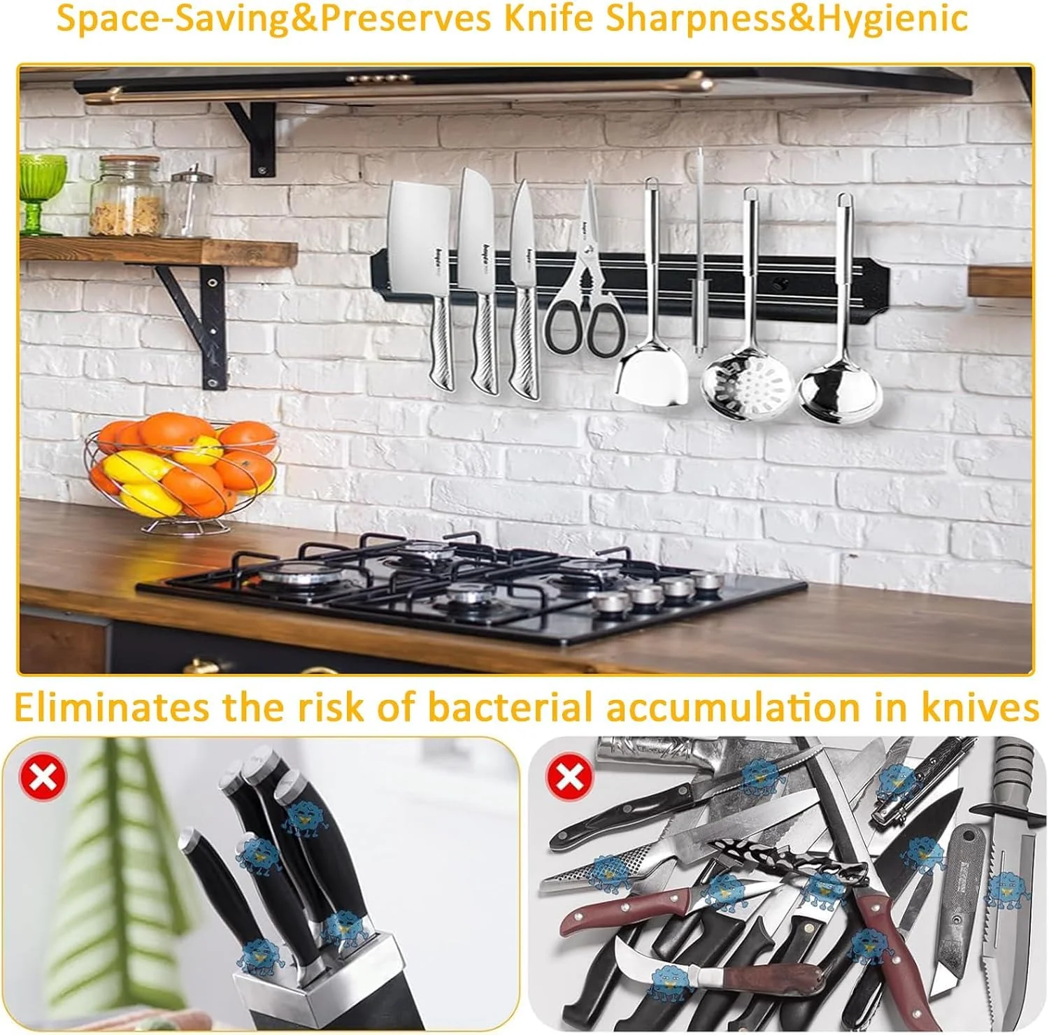 MagSlice: Magnetic Knife Holder for Wall, Sleek Kitchen Storage Rack for Knives, Utensils & Metal Tools with Strong Grip - Image 2