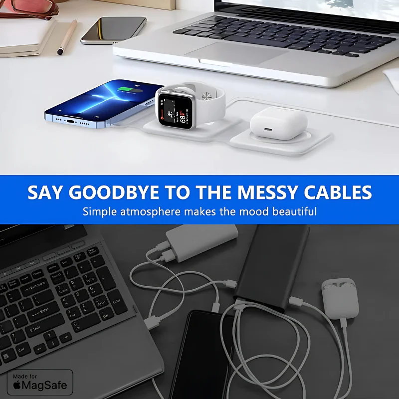 MagTrio: 3-in-1 Foldable MagSafe & Qi2 Compatible Wireless Charger with 15W Fast Charging for iPhone, AirPods & Apple Watch - Image 8