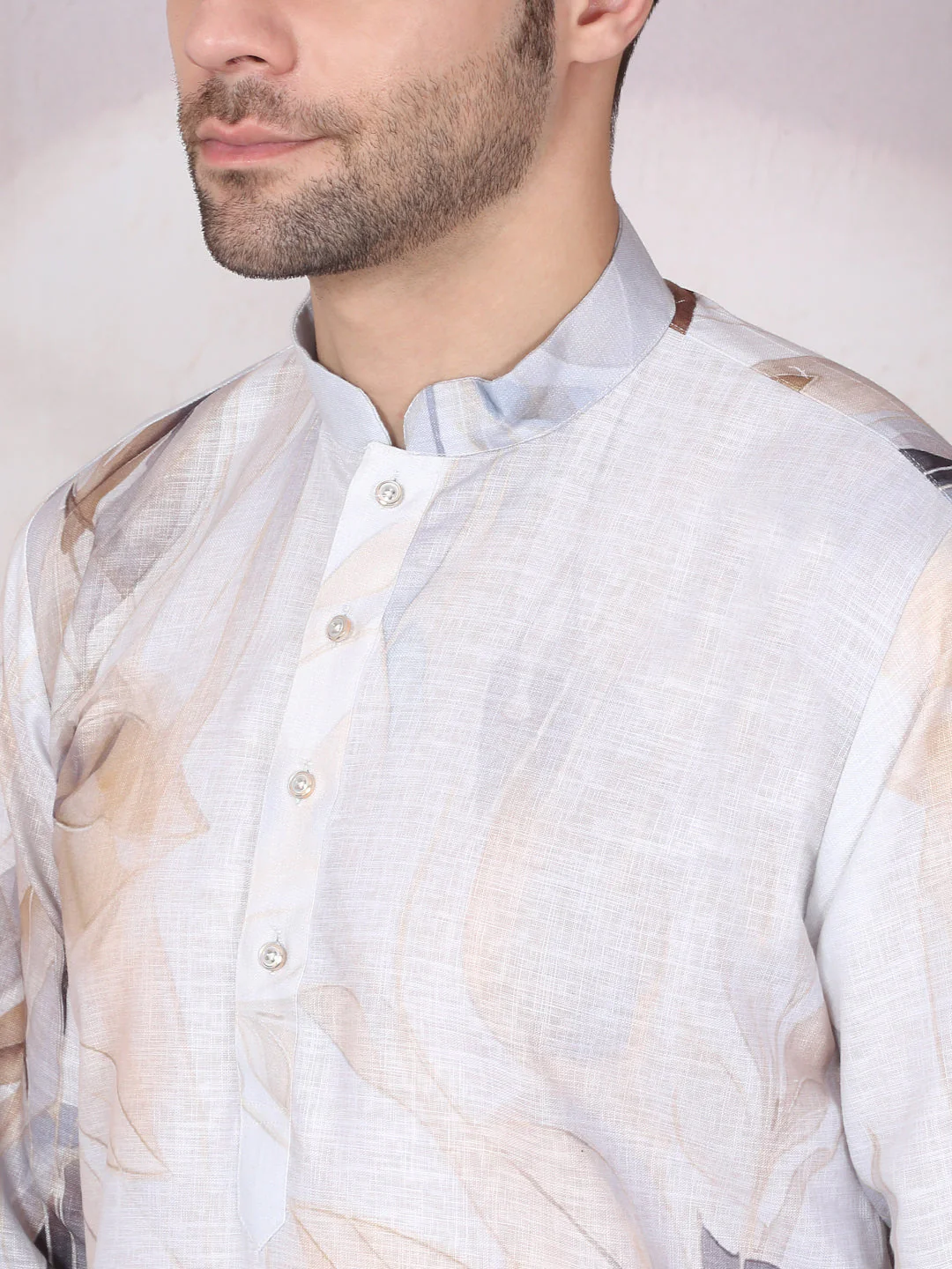 Marble Print Blue Long Kurta With White Elastic Waistband Pyjama Set - Image 15