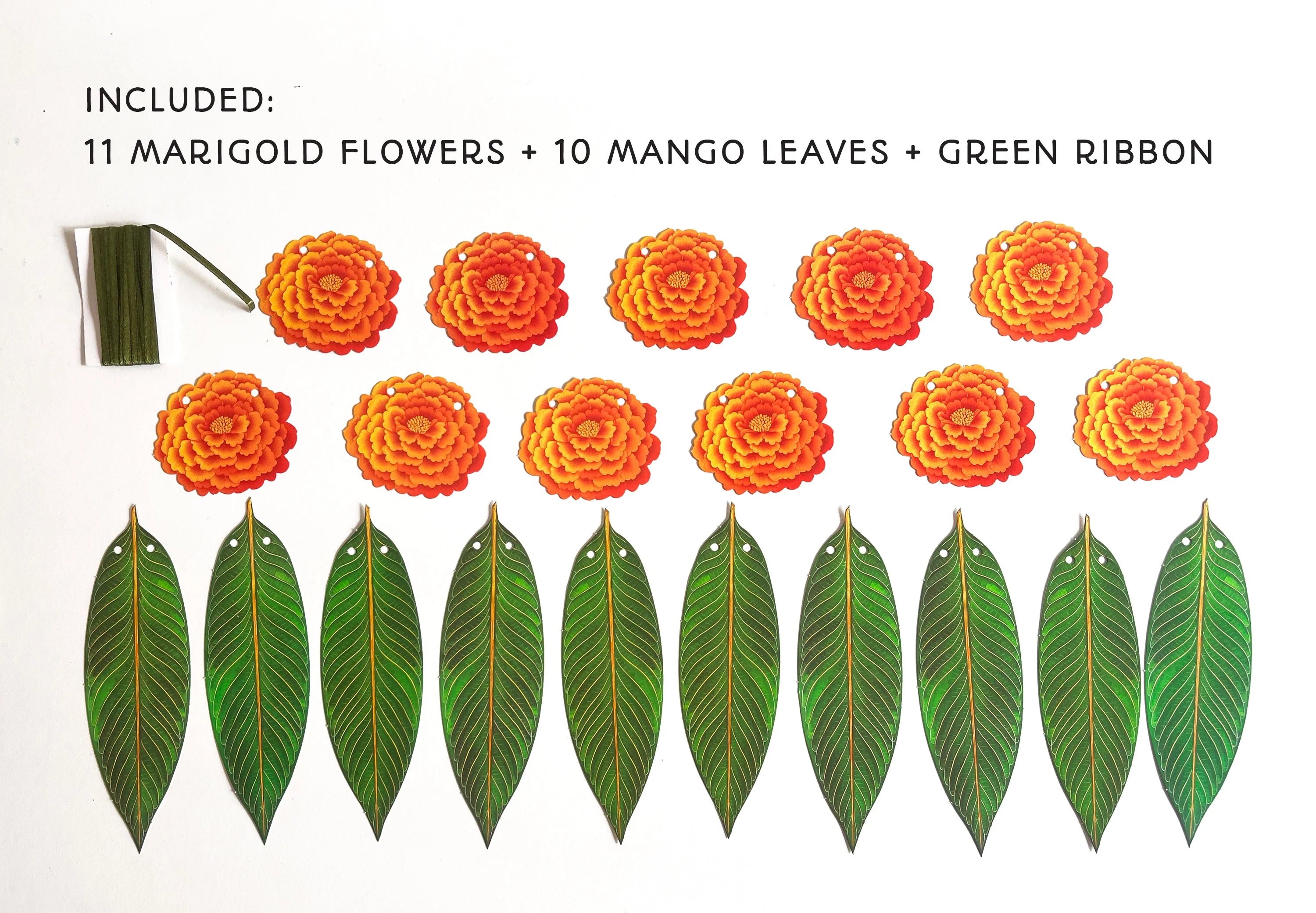 Marigold Flower & Mango Leaf Toran Paper Bunting - Image 3