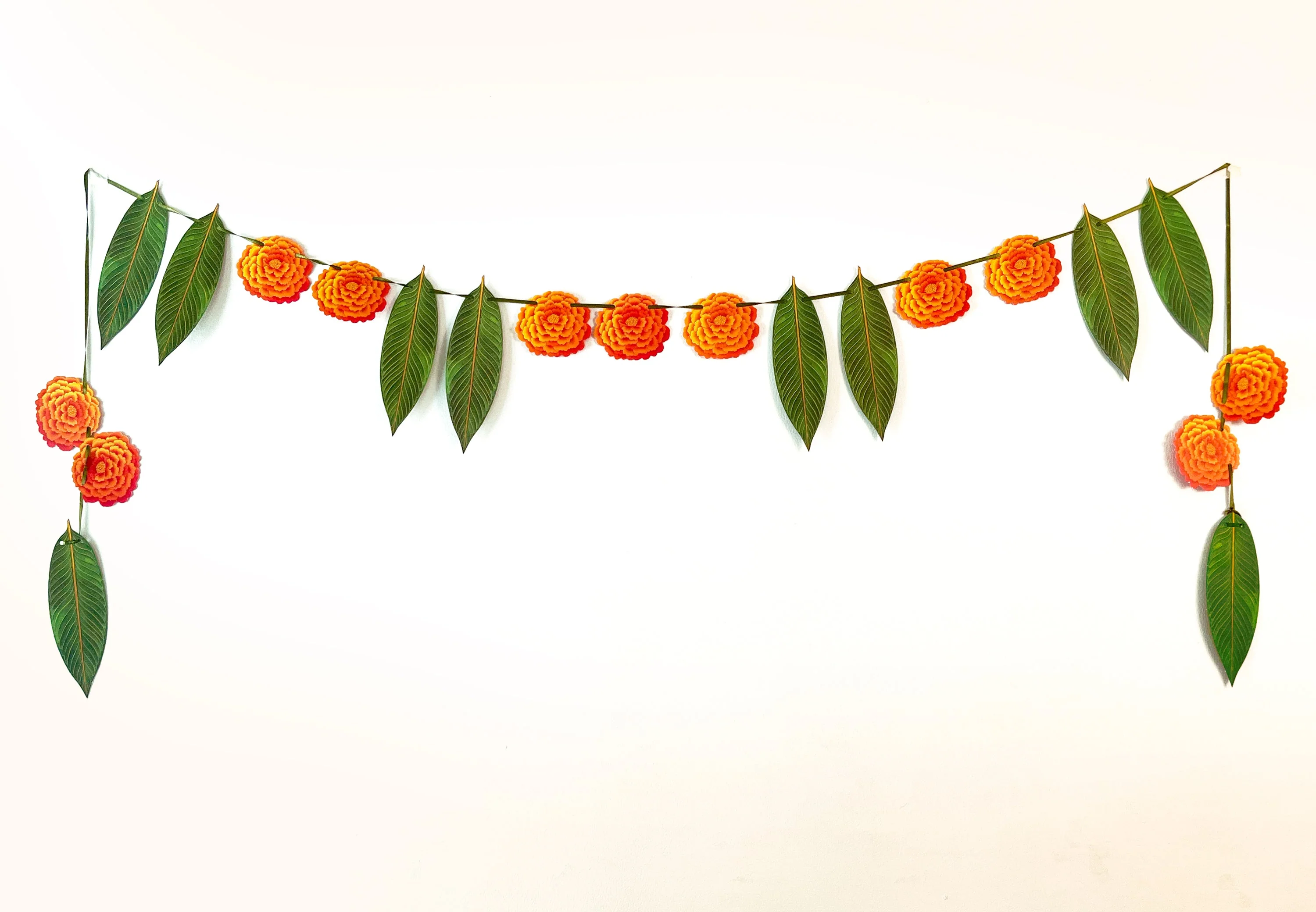 Marigold Flower & Mango Leaf Toran Paper Bunting - Image 6