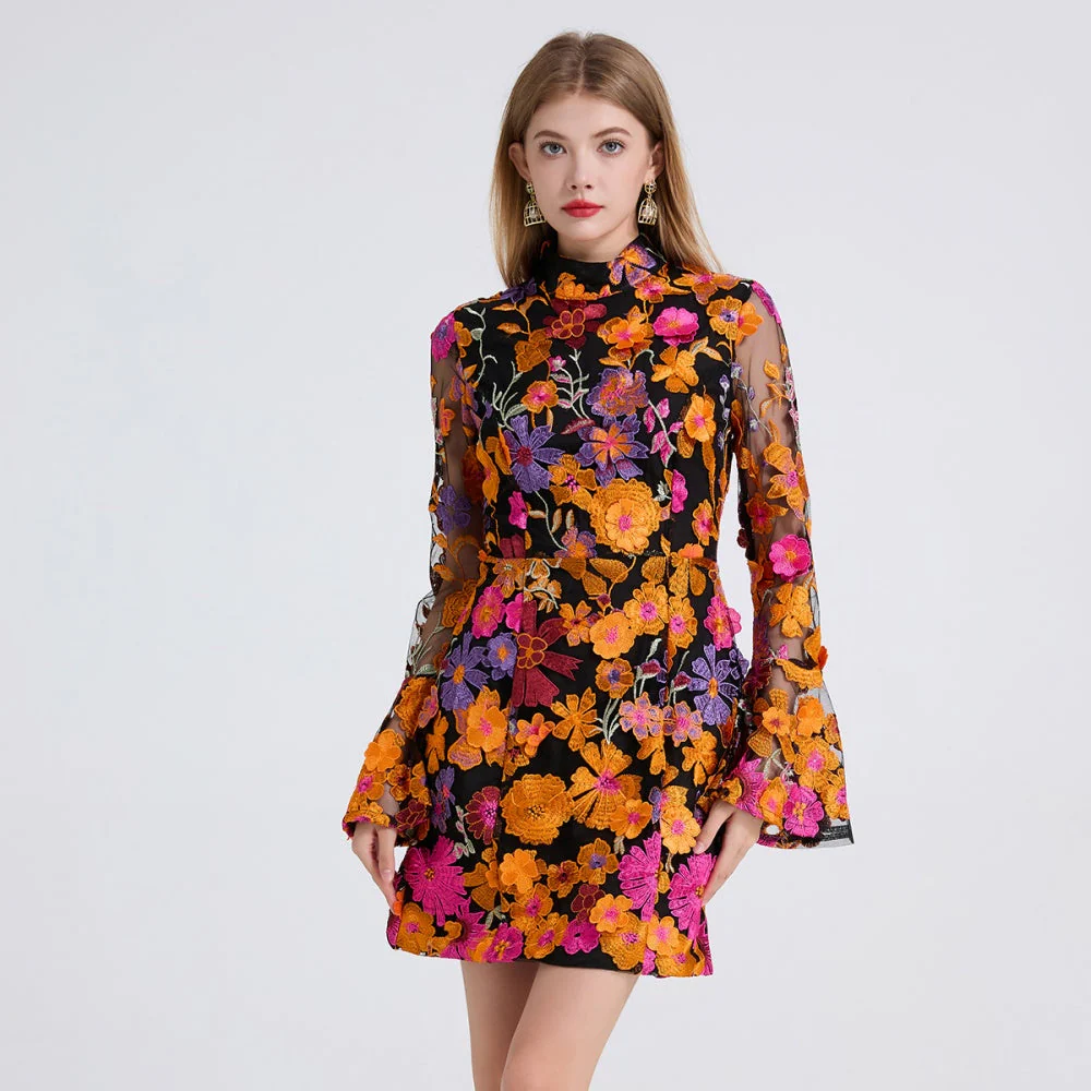 Marolina Floral Embroidery Short Dress - Image 2