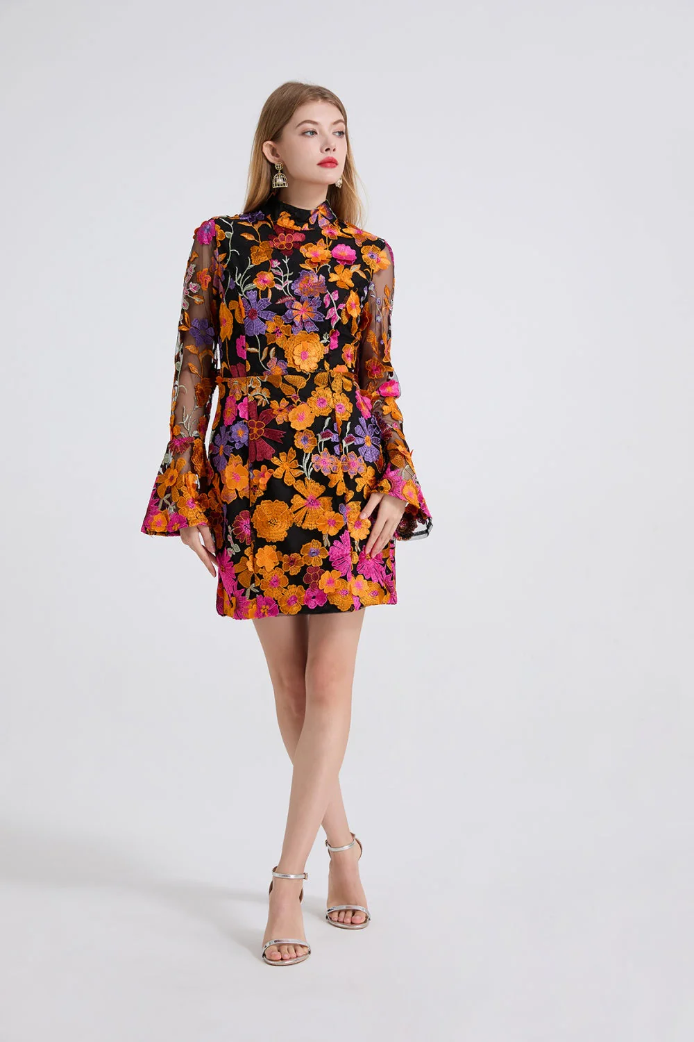 Marolina Floral Embroidery Short Dress - Image 6