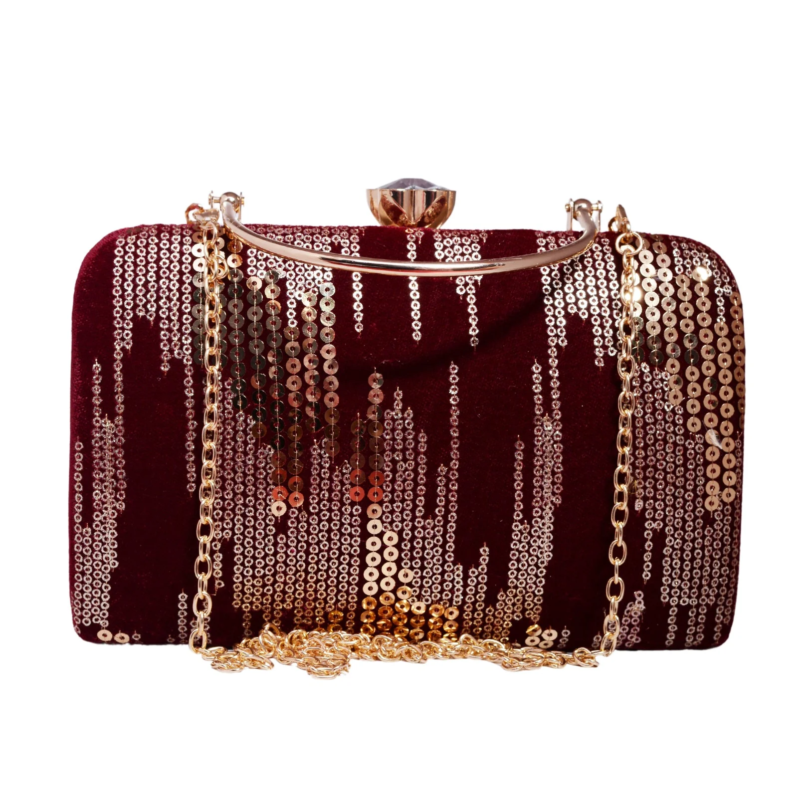 Maroon embroidered Clutch with Golden Sequins - Image 2
