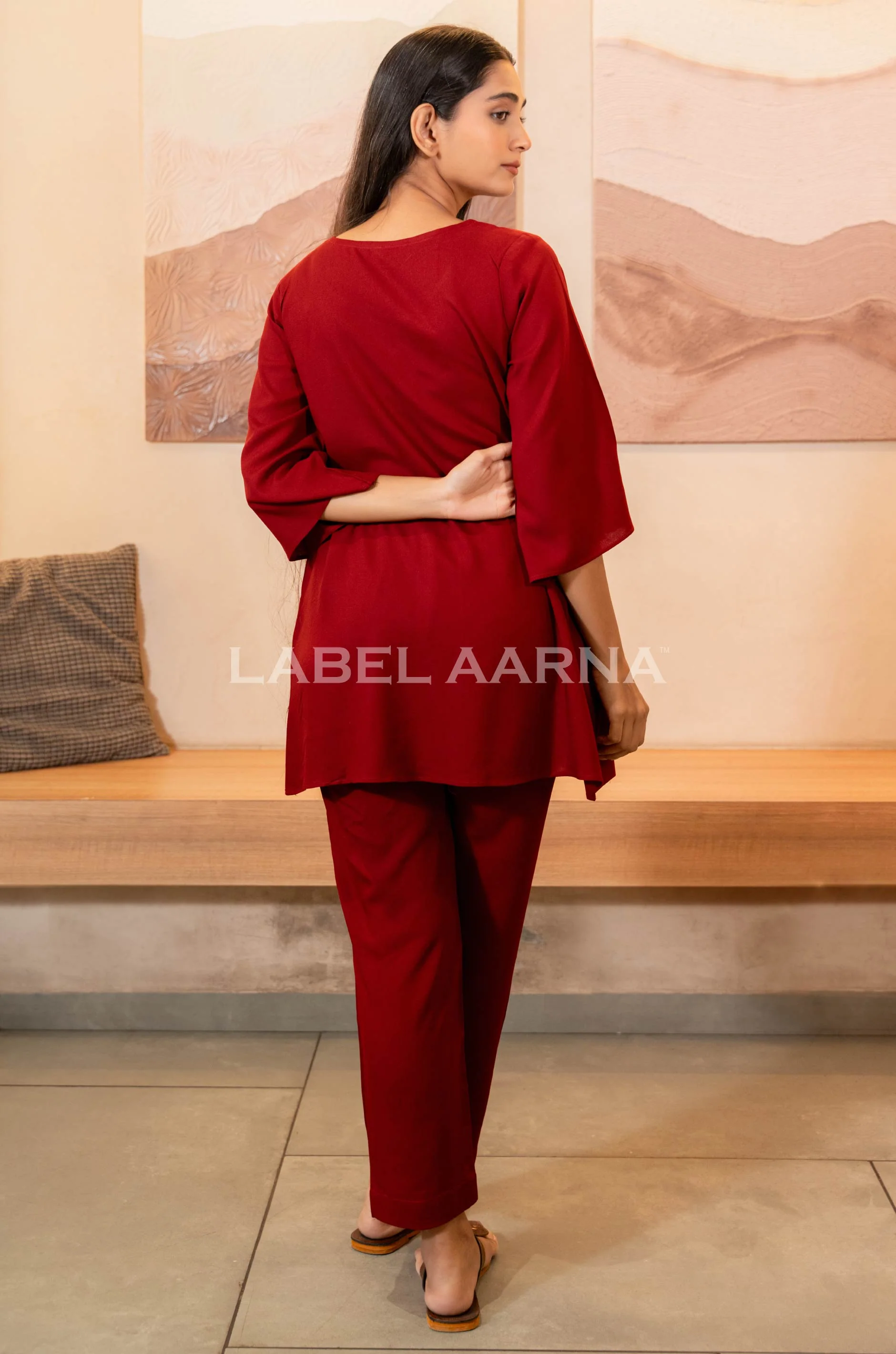 Maroon Viscose Rayon Co-Ord Set - Image 2