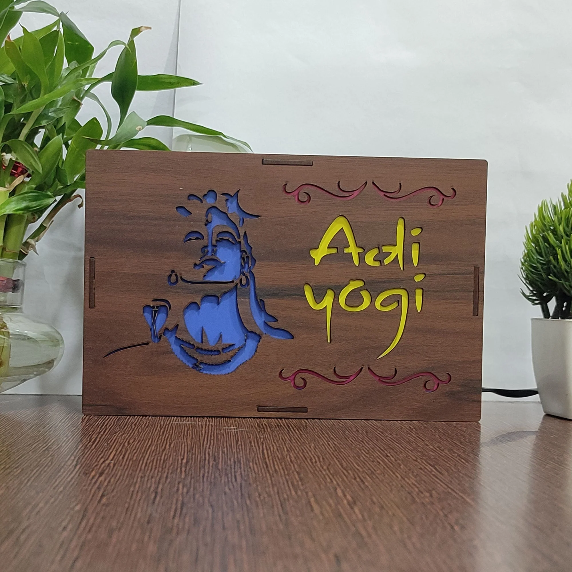MDF Wood Art Work Led Frame Wooden Color with Laser Cut Finish (Led Adi Yogi Frame) - Image 2
