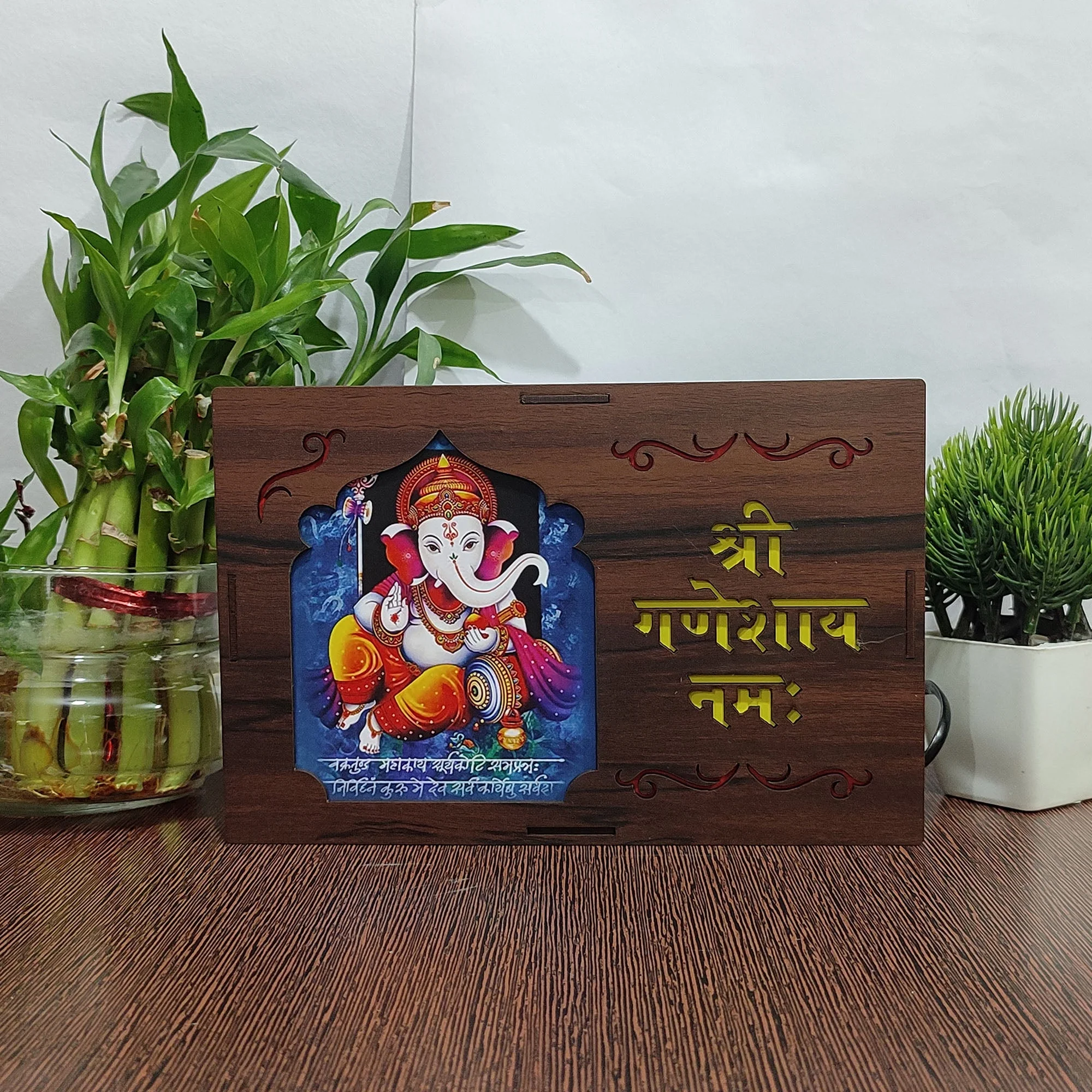 MDF Wood Art Work Led Frame Wooden Color with Laser Cut Finish (Led Ganesh 2 Frame) - Image 2