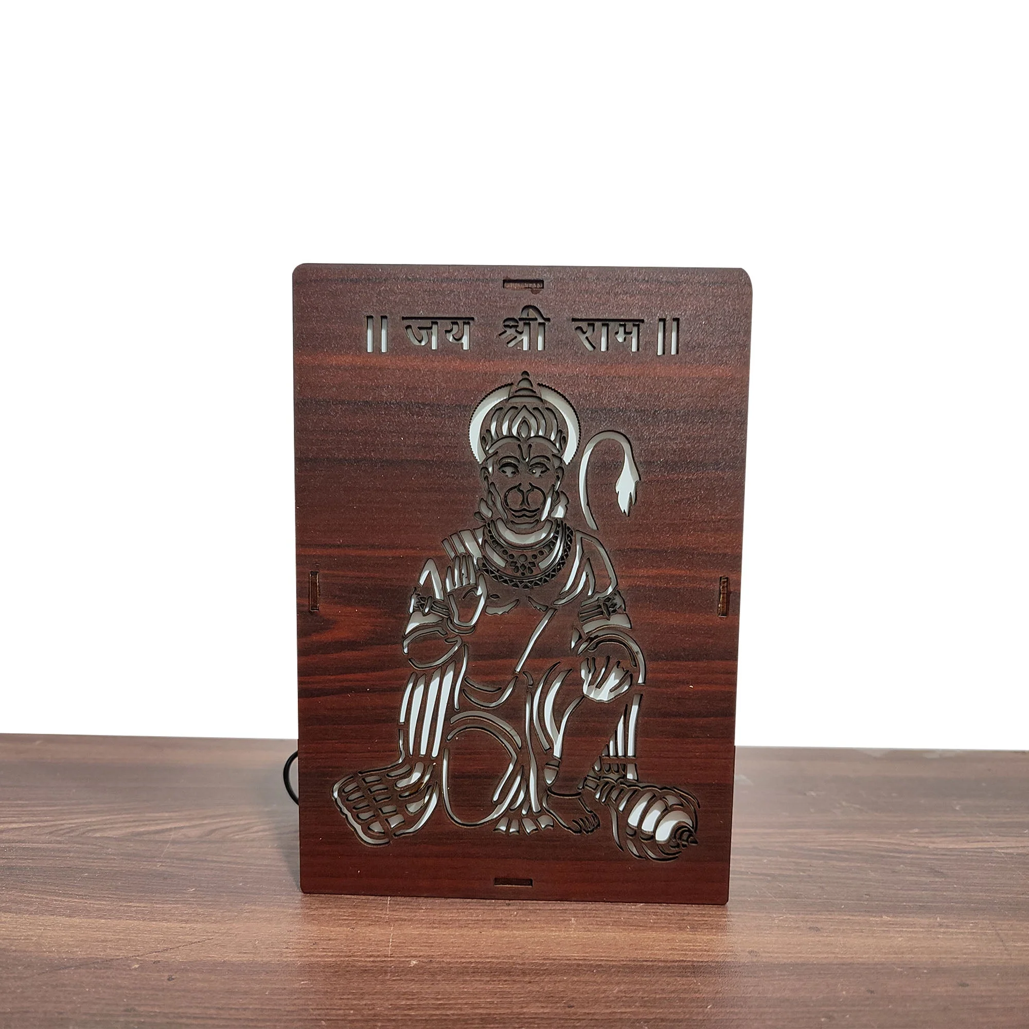 MDF Wood Art Work Led Frame Wooden Color with Laser Cut Finish (Led Hanuman Frame) - Image 2