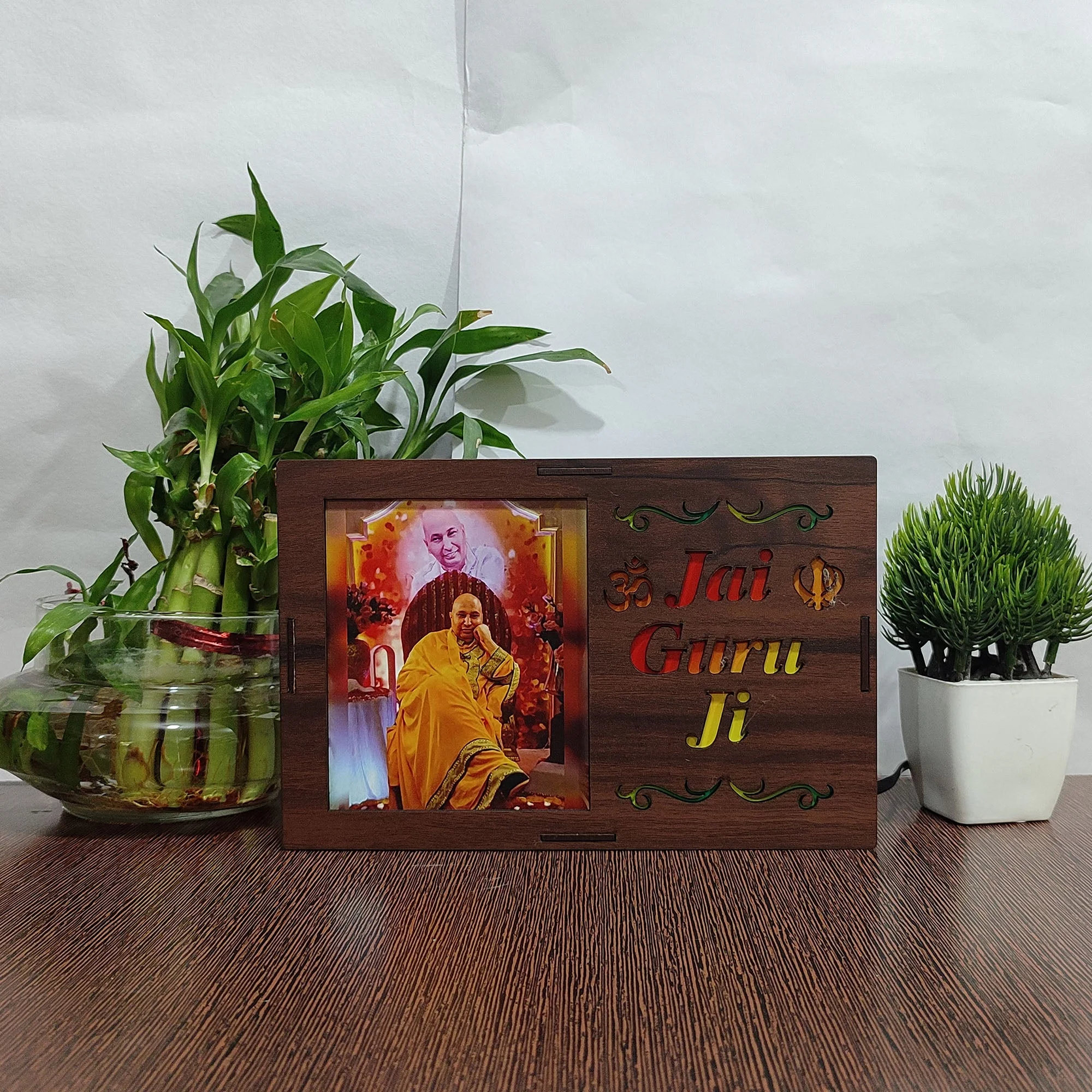 MDF Wood Art Work Led Frame Wooden Color with Laser Cut Finish (Led Jai Guru Ji Frame) - Image 2